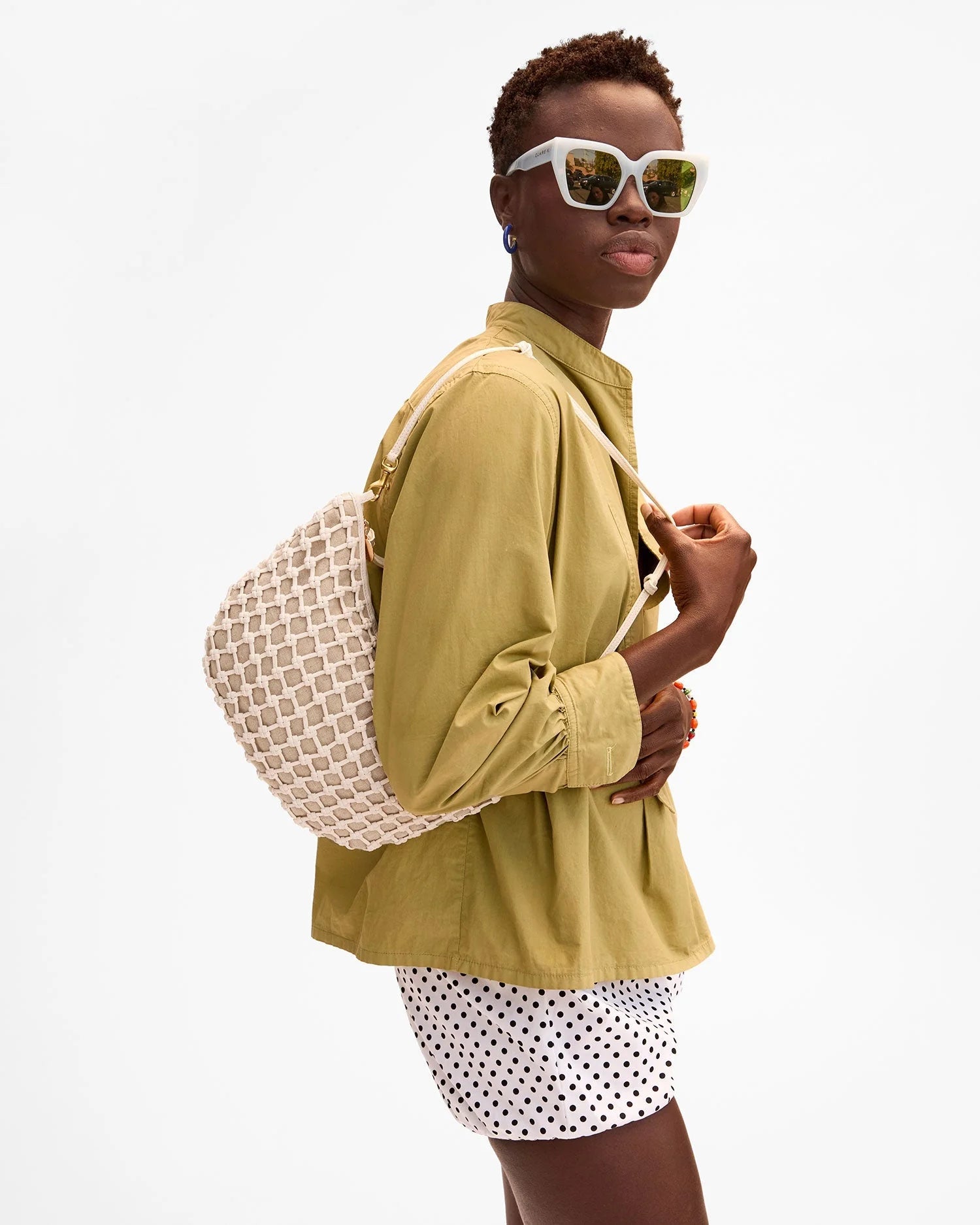 Lune Handbag - White Knot Woven Leather