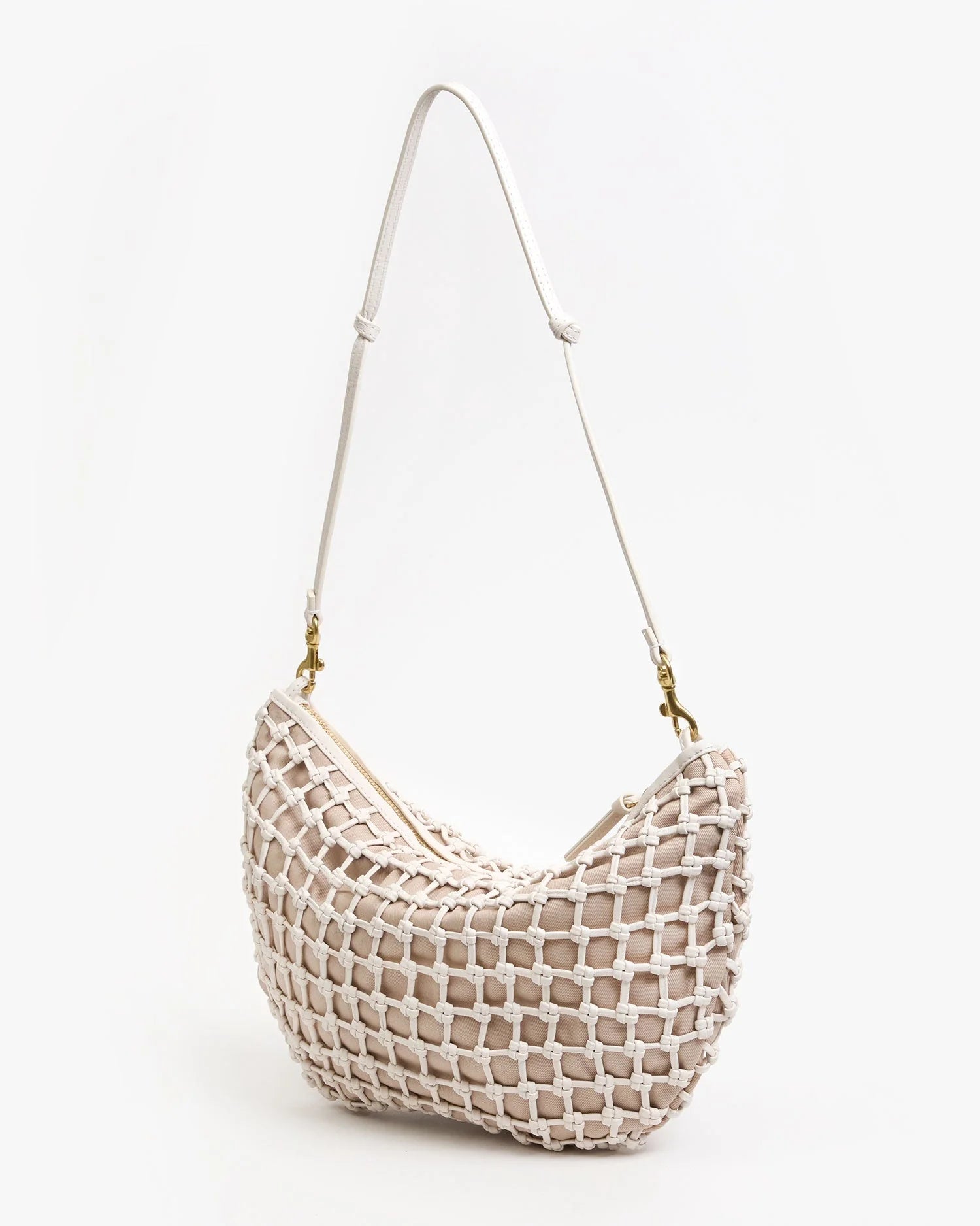 Lune Handbag - White Knot Woven Leather