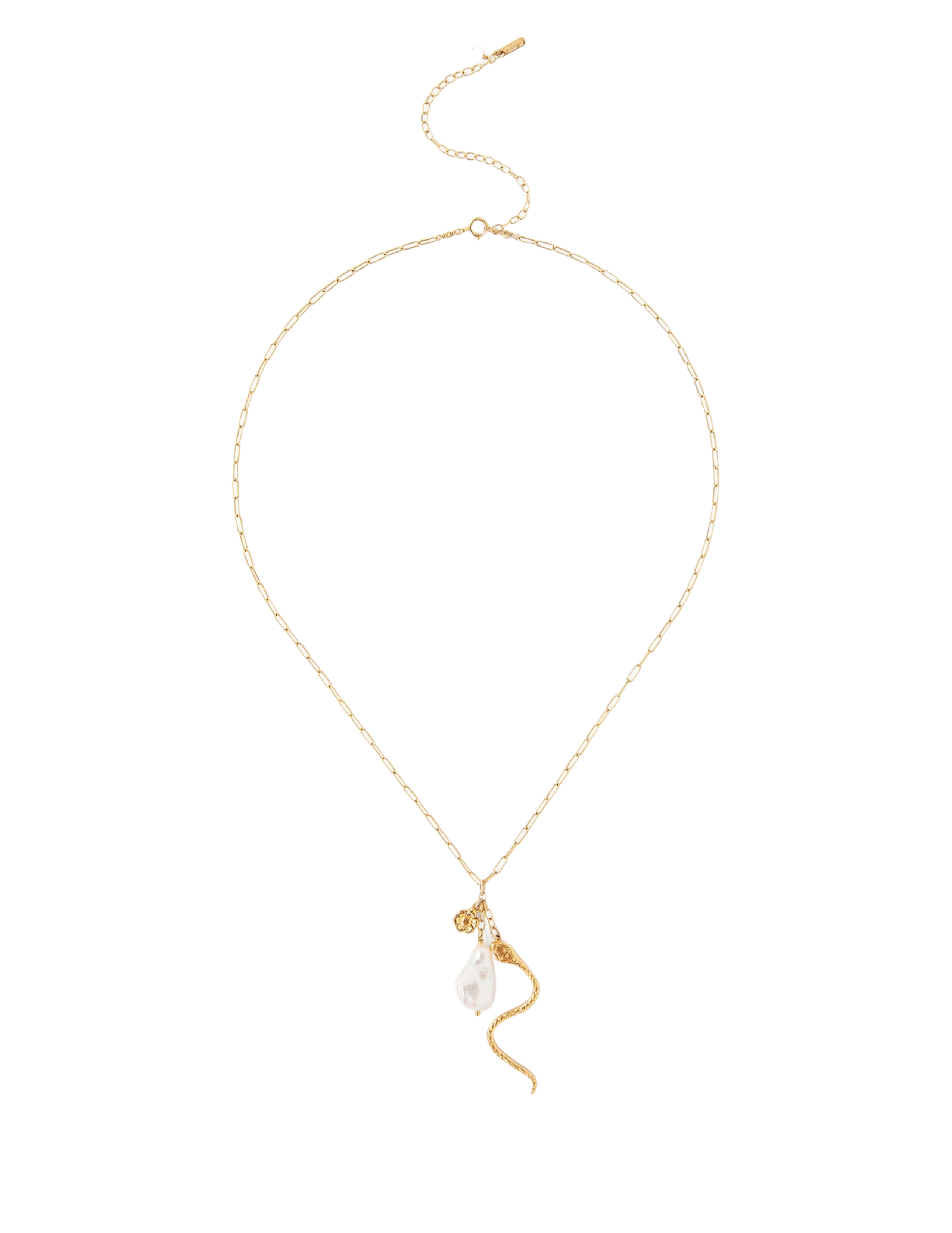 White Pearl and Snake Cluster Necklace