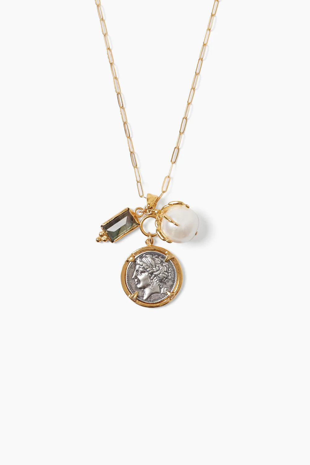 Dorothea Charm and White Pearl Mix Necklace