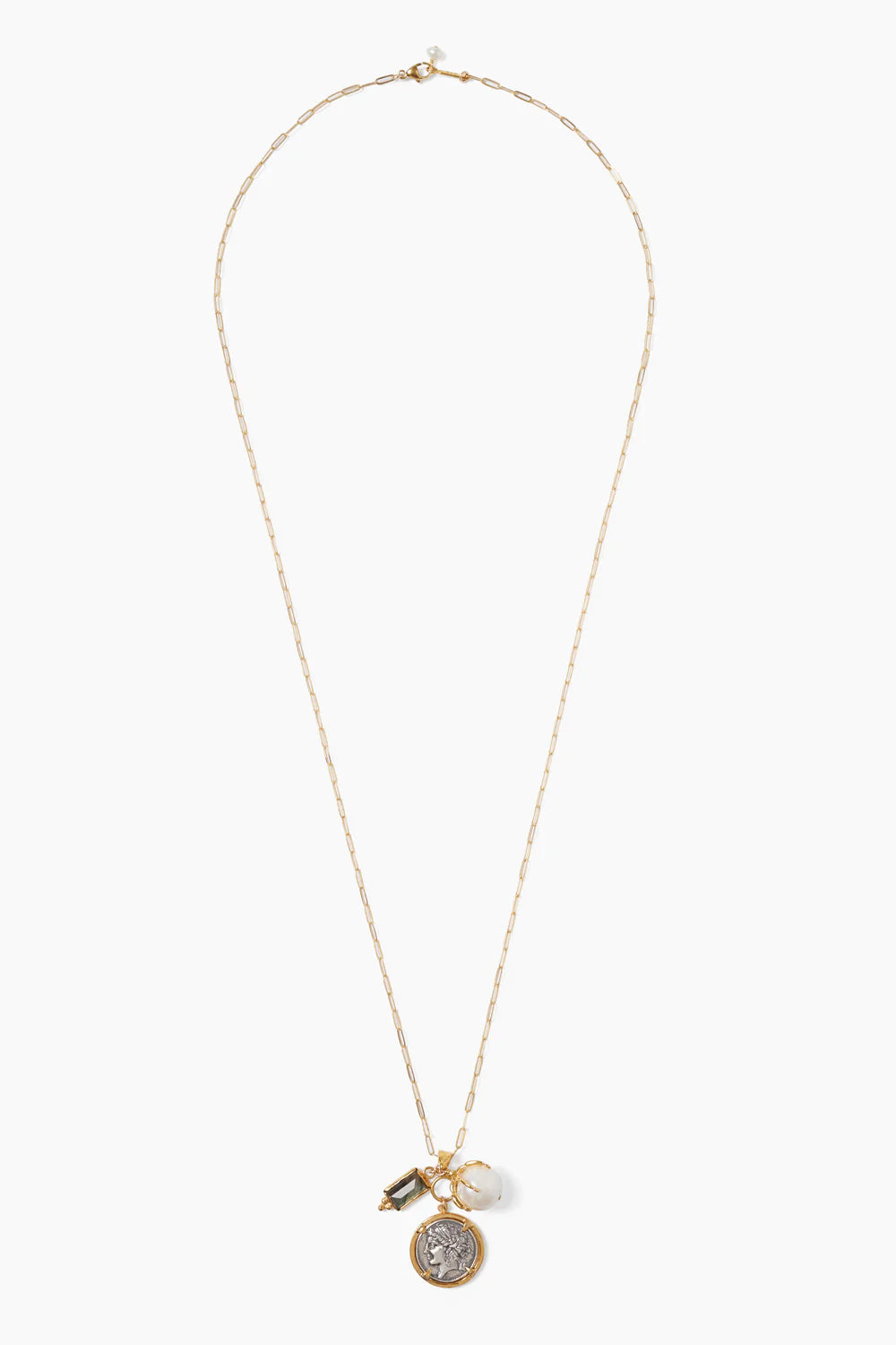 Dorothea Charm and White Pearl Mix Necklace