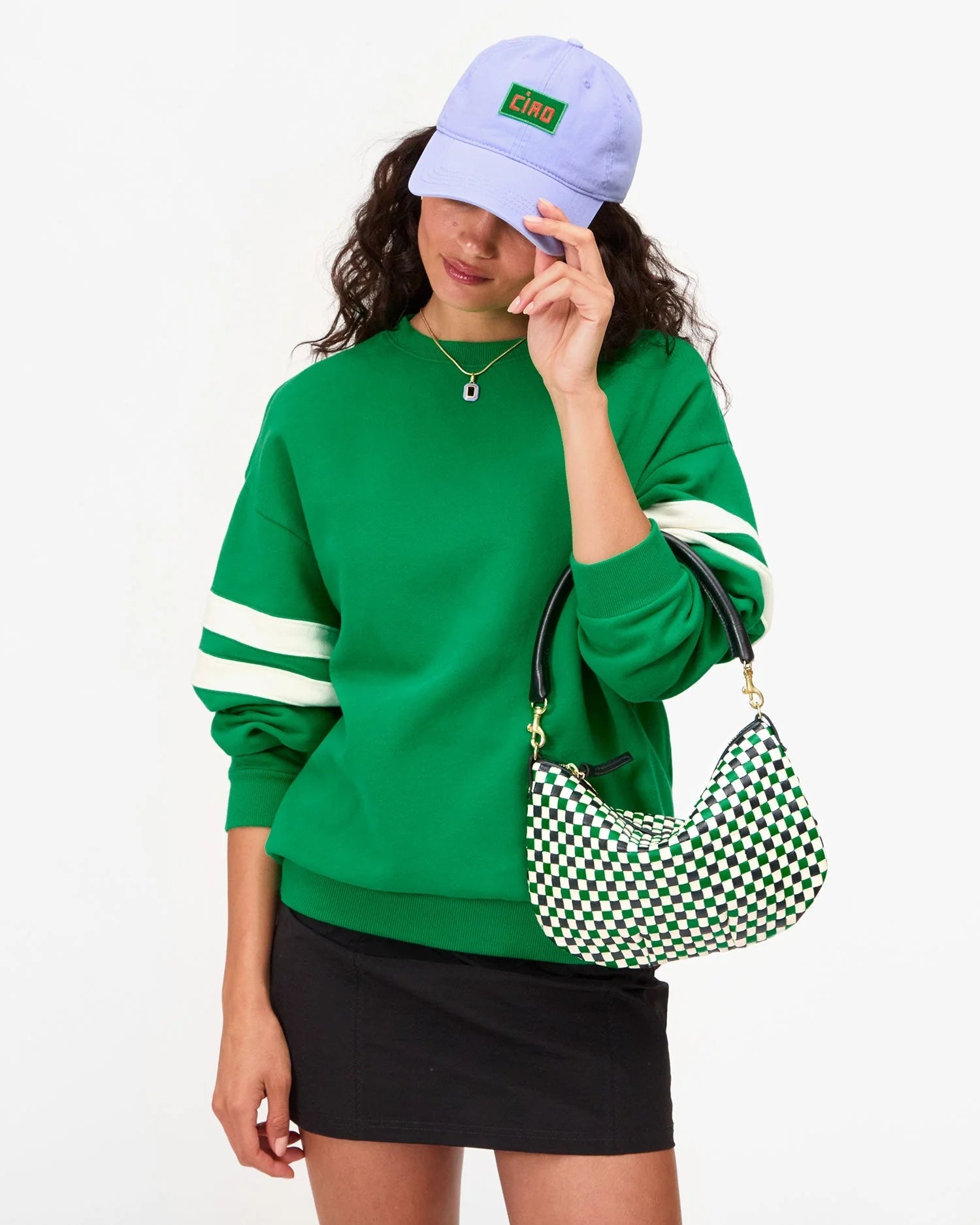 Petite Moyen Messenger - Green Apple Woven Checker