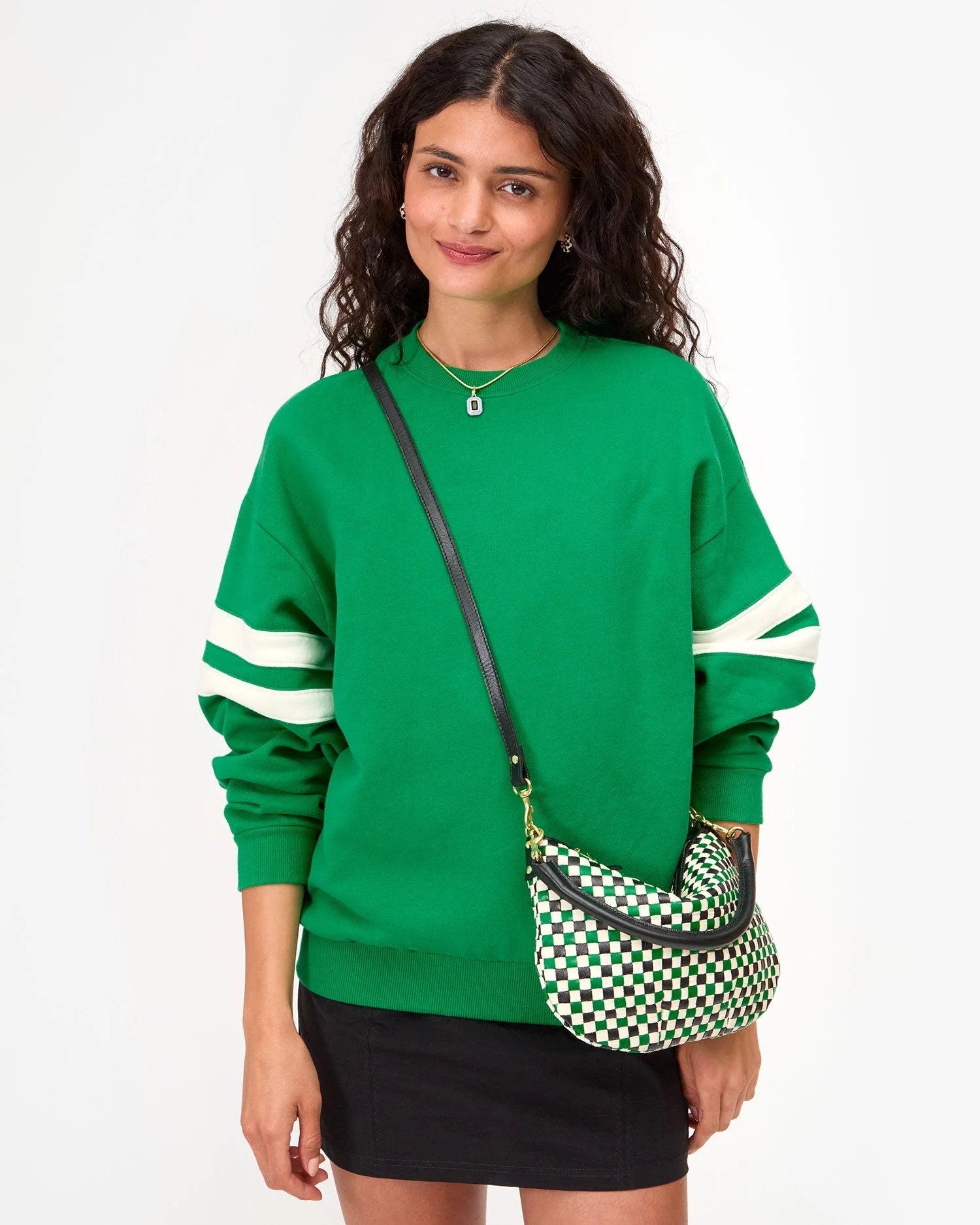 Petite Moyen Messenger - Green Apple Woven Checker