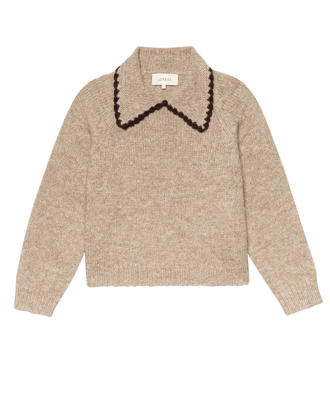 The Crochet Collar Pullover - Oat with Brown