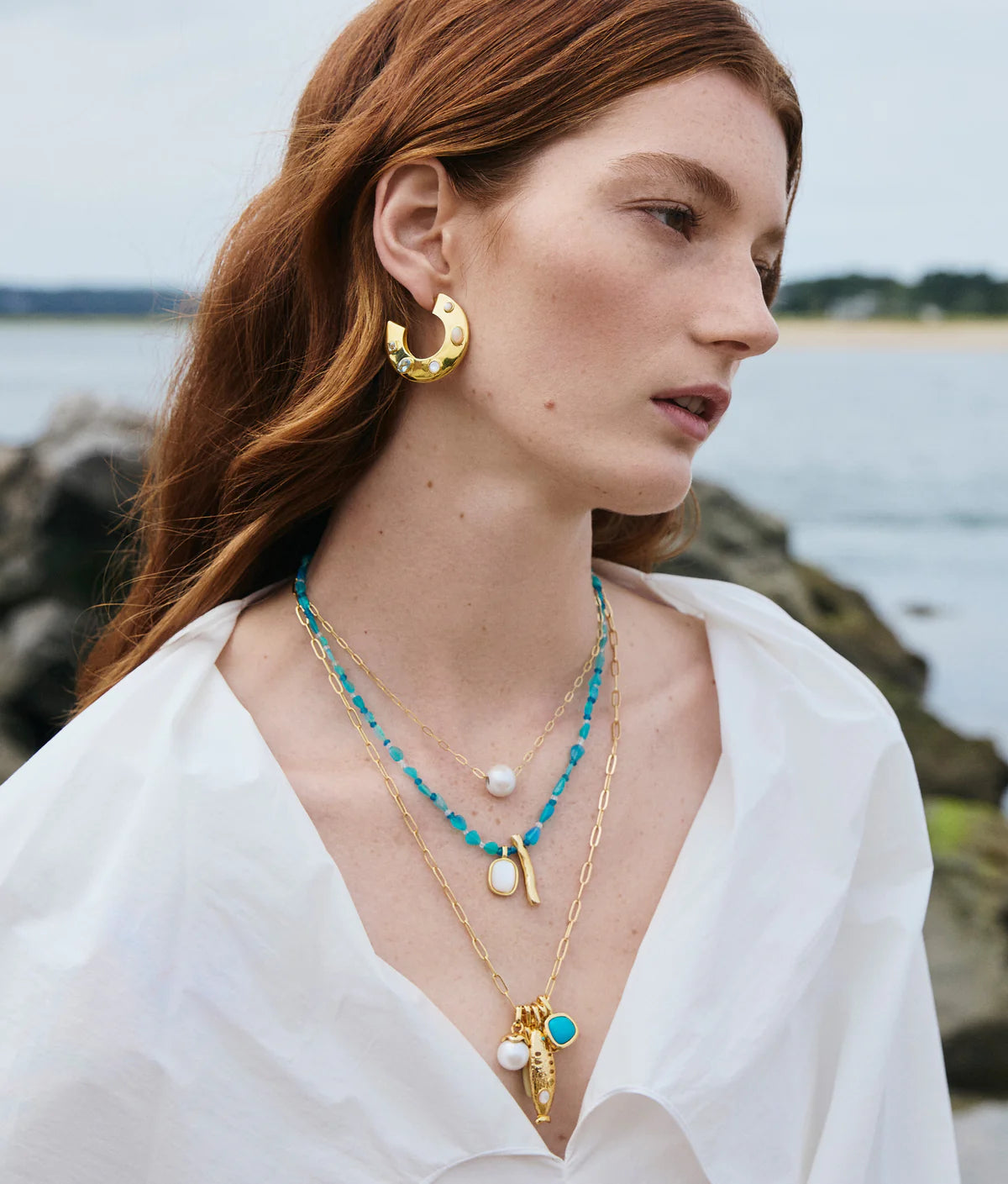 Saucer Hoops in Dotted Pearl