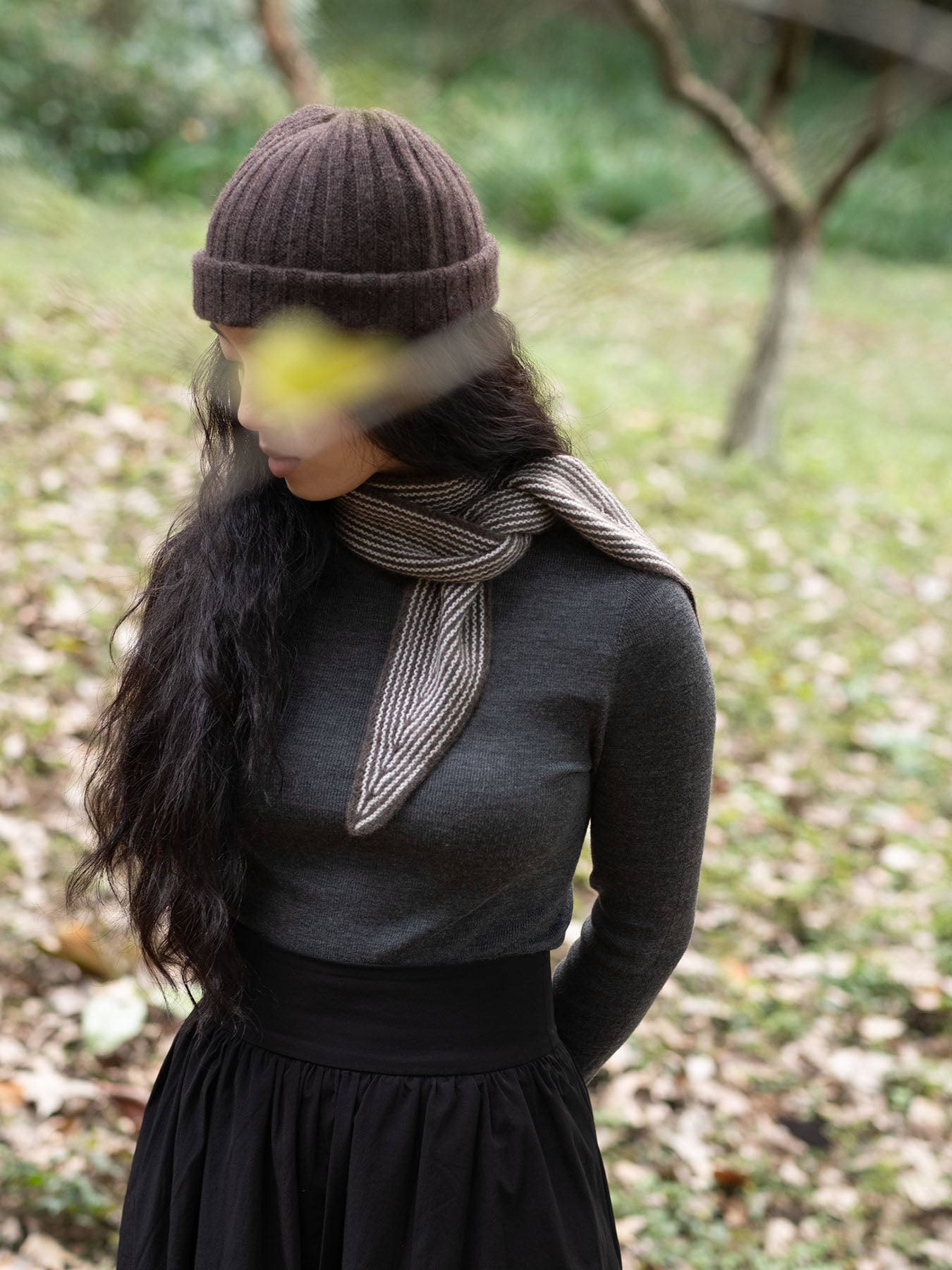 Sailor Cashmere Rib Neck Scarf - Brown