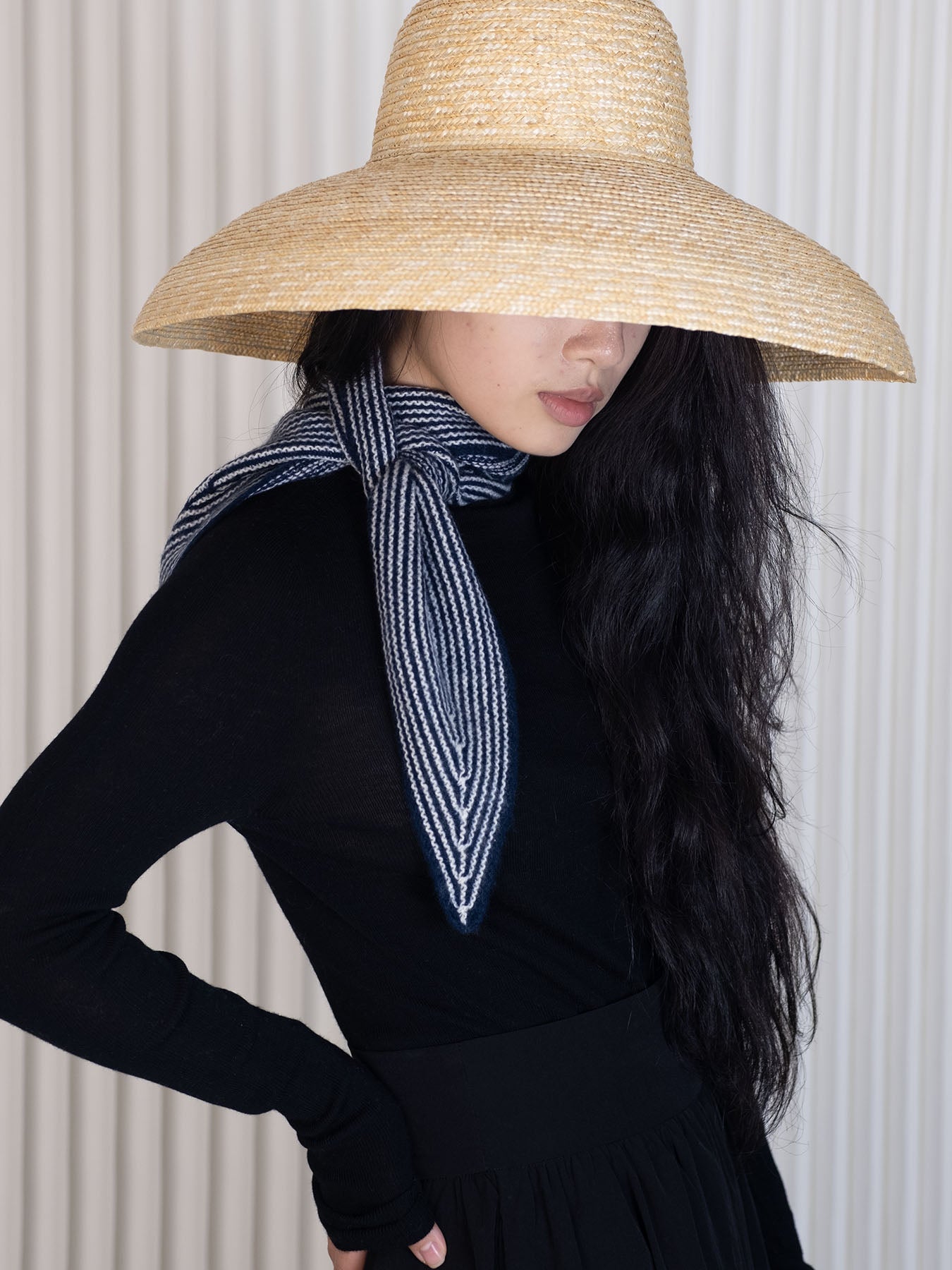 Sailor Cashmere Rib Neck Scarf - Navy