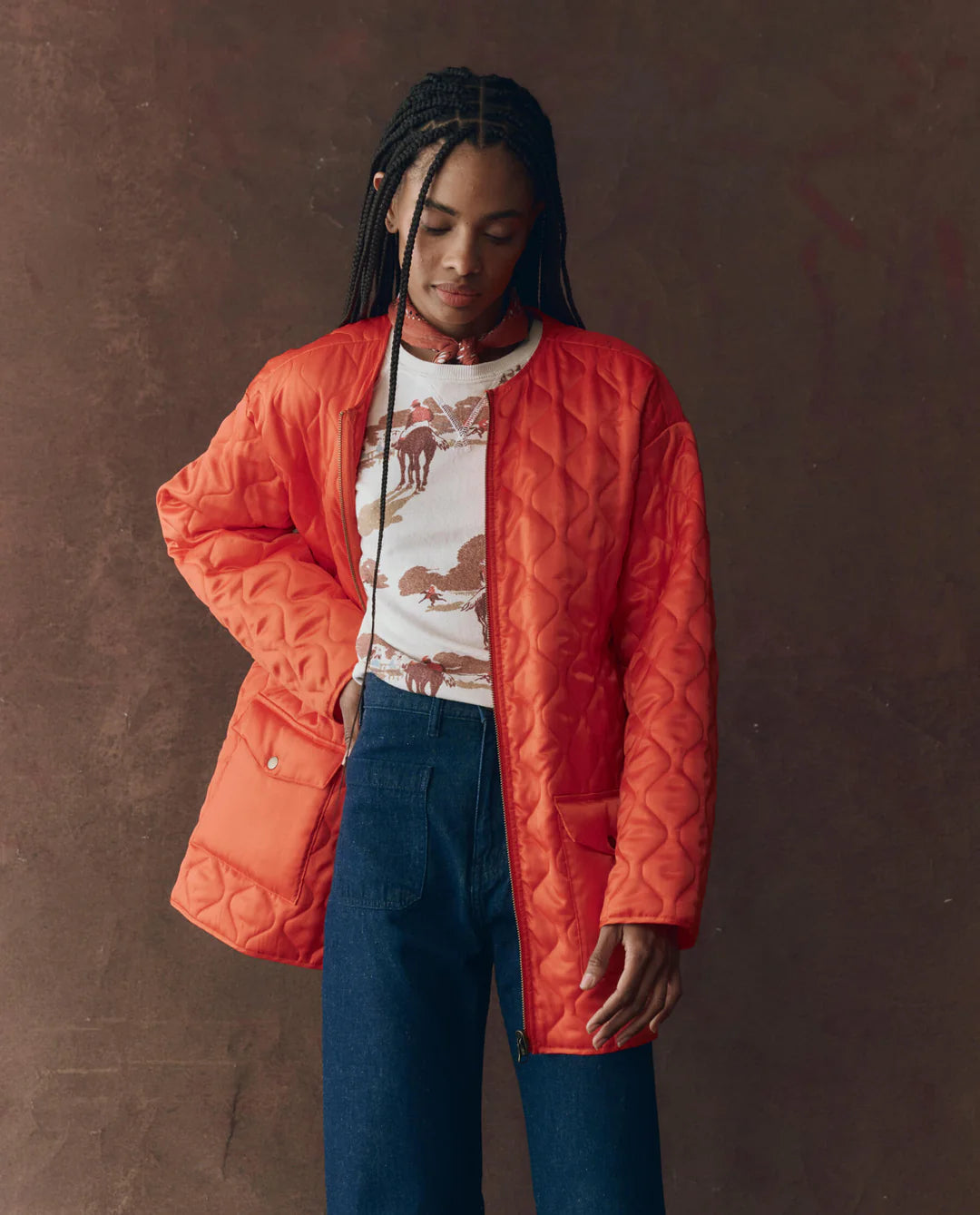 The Quilted Liner Parka - Army with Hot Orange