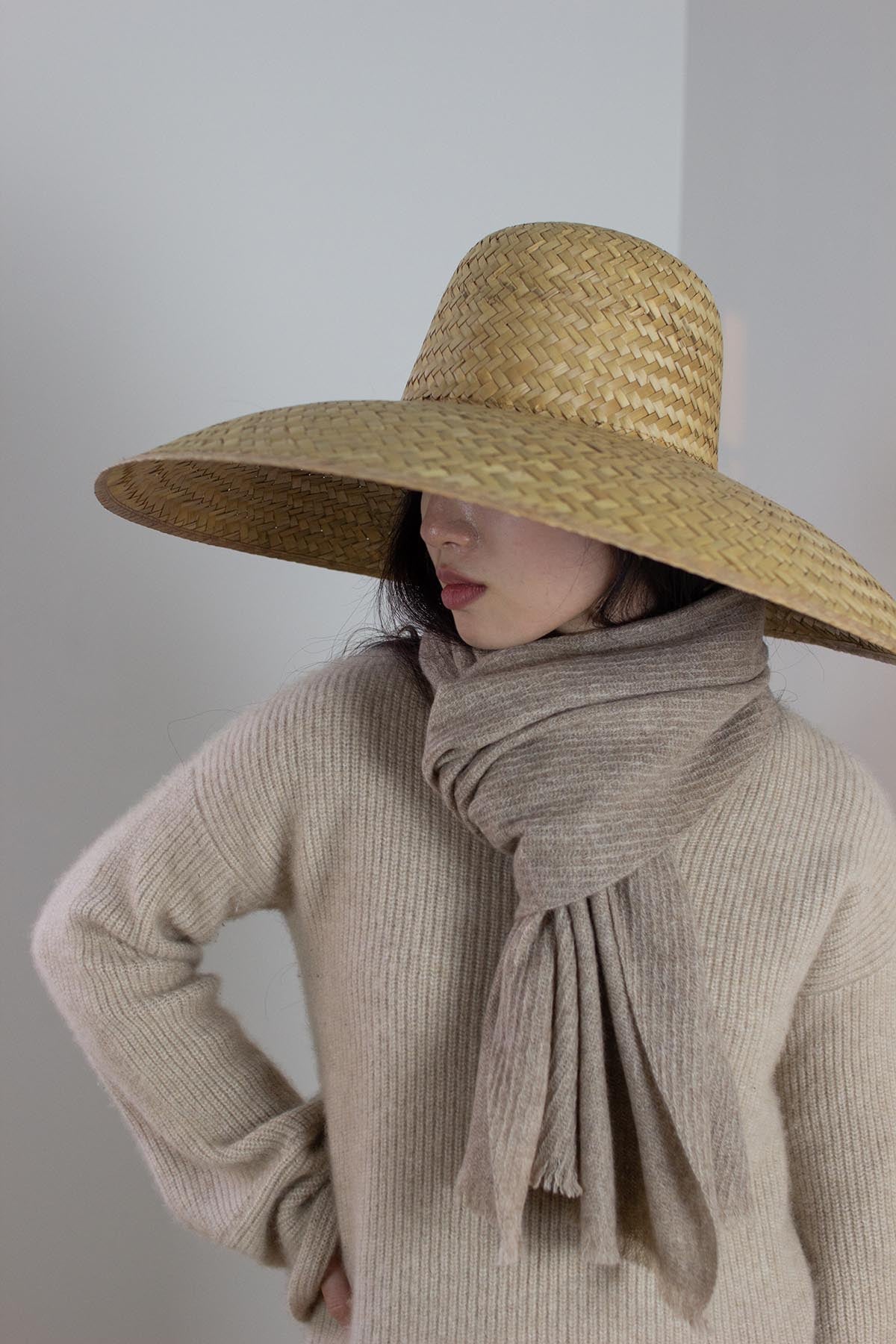 Traveller Plain Cashmere Scarf - Latte