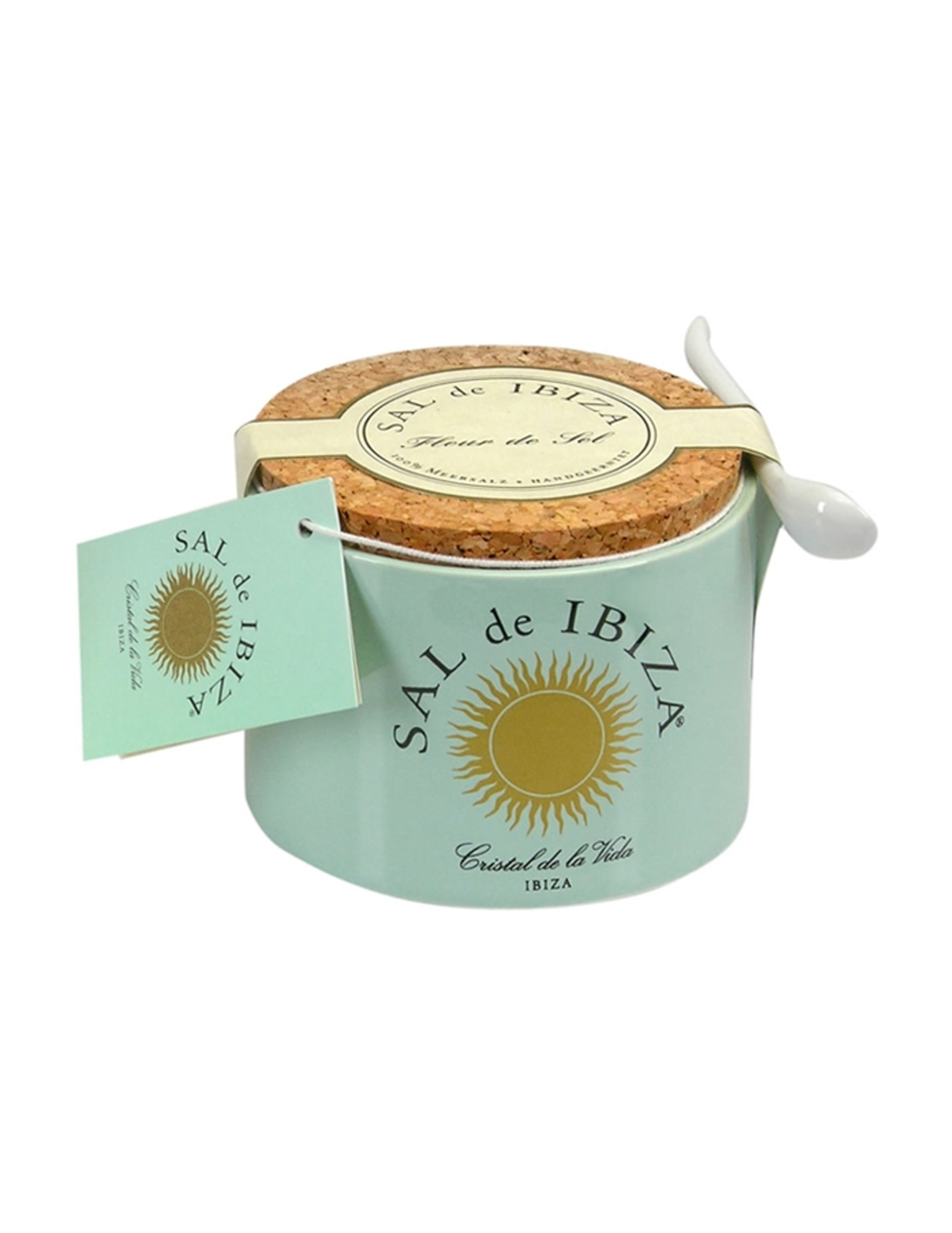 Sal de Ibiza Fleur de Sel in a Ceramic Jar with a Spoon