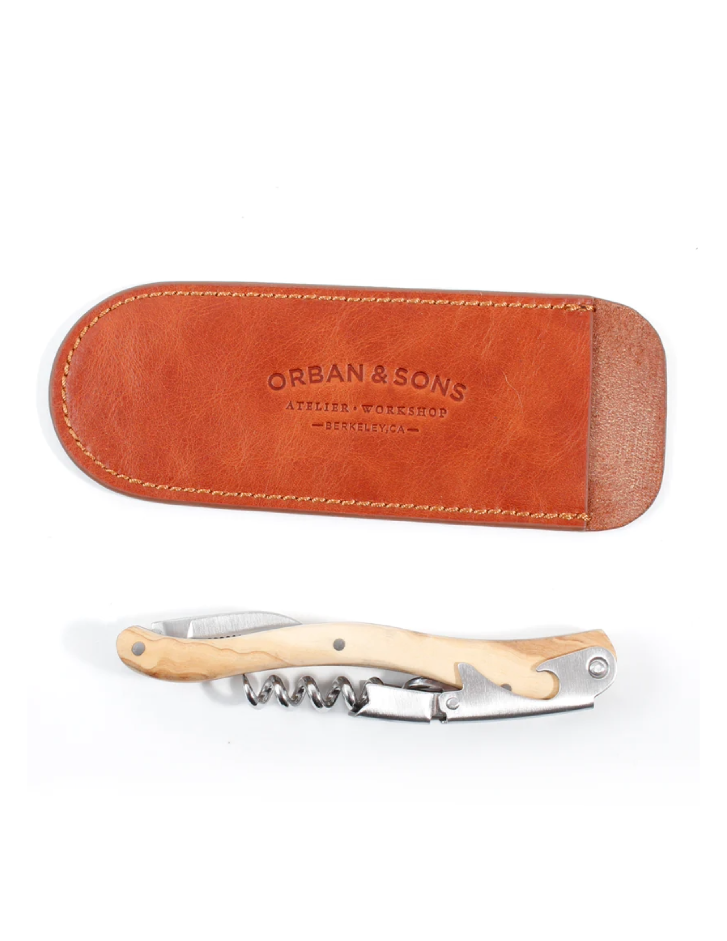 Orban & Sons Small Olivewood Wine Key with Leather Pouch