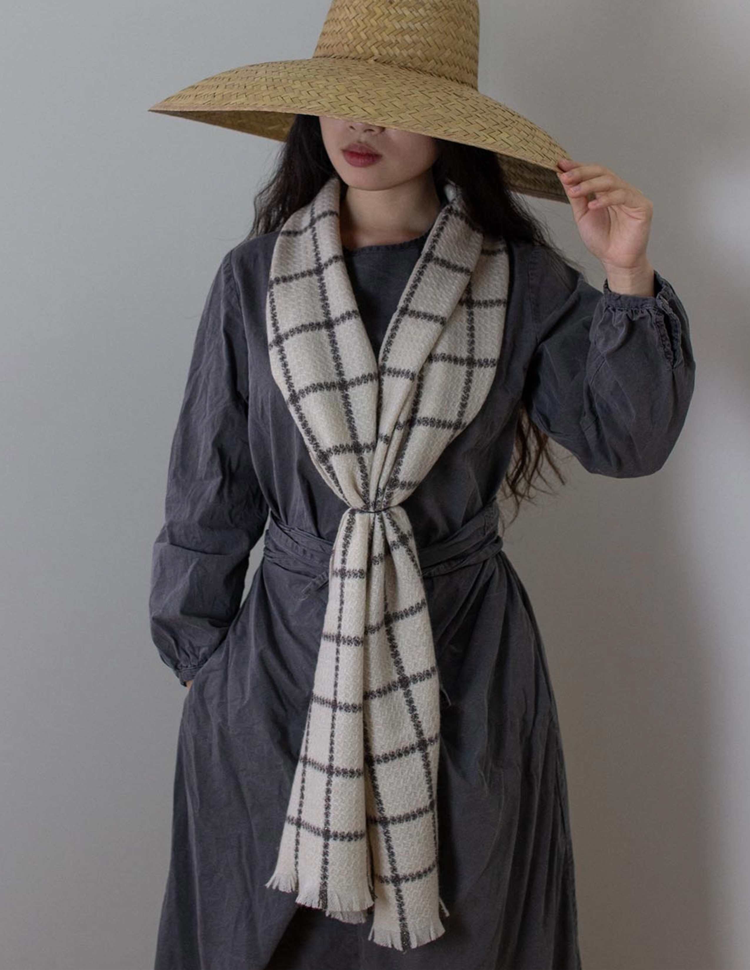 Loop Check Cashmere Scarf - White