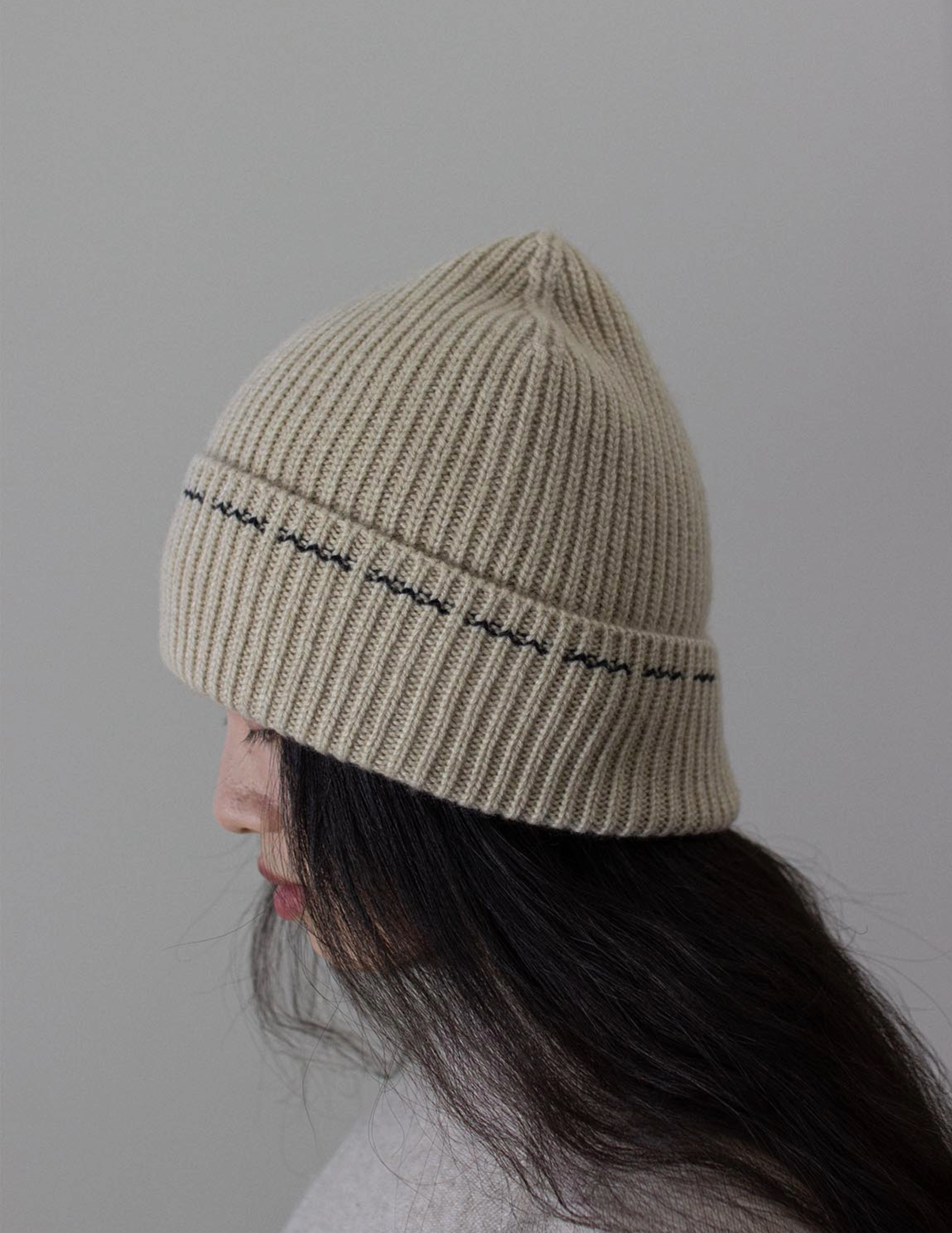 Ring Ribbed Cashmere Beanie - Oatmeal Beige