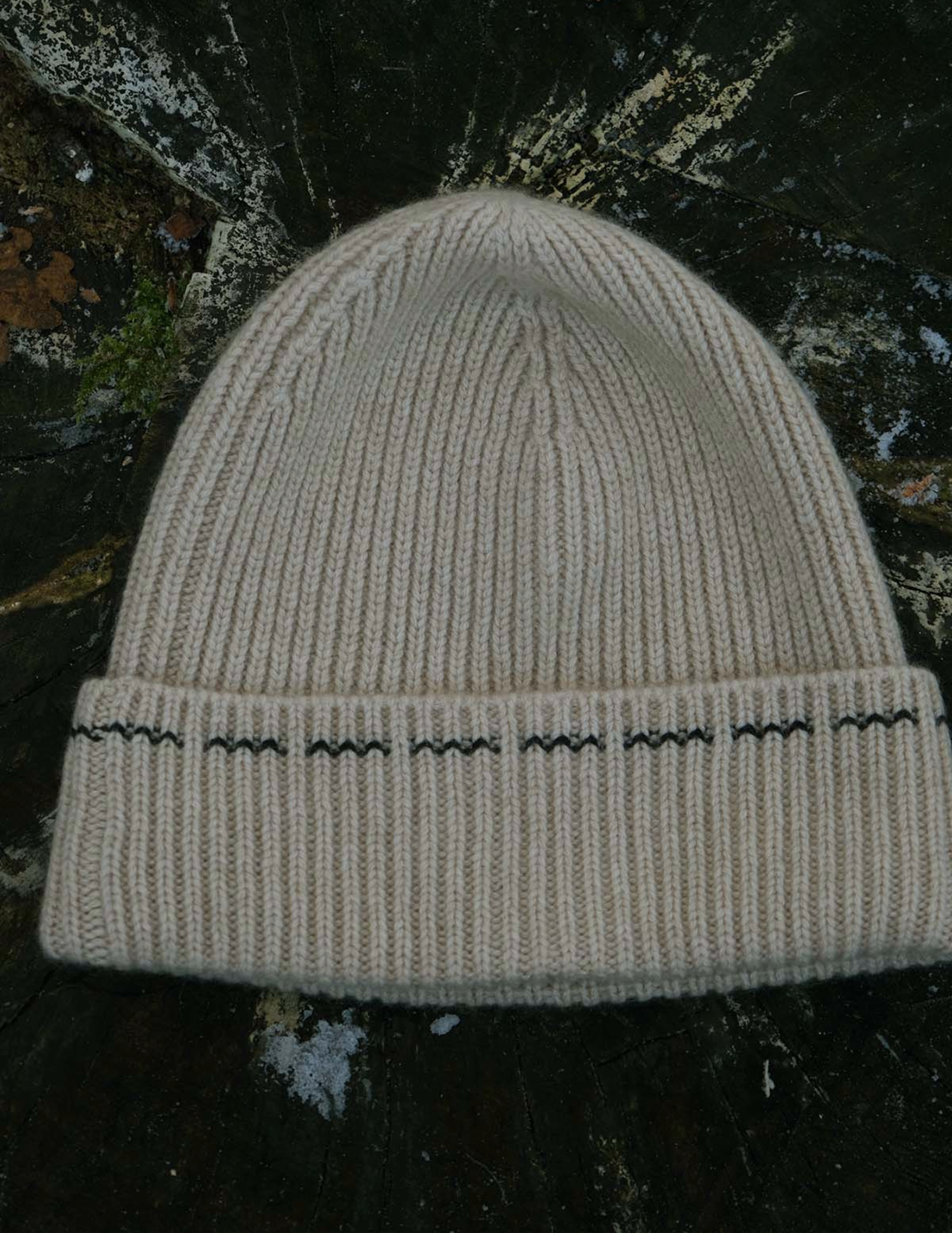 Ring Ribbed Cashmere Beanie - Oatmeal Beige