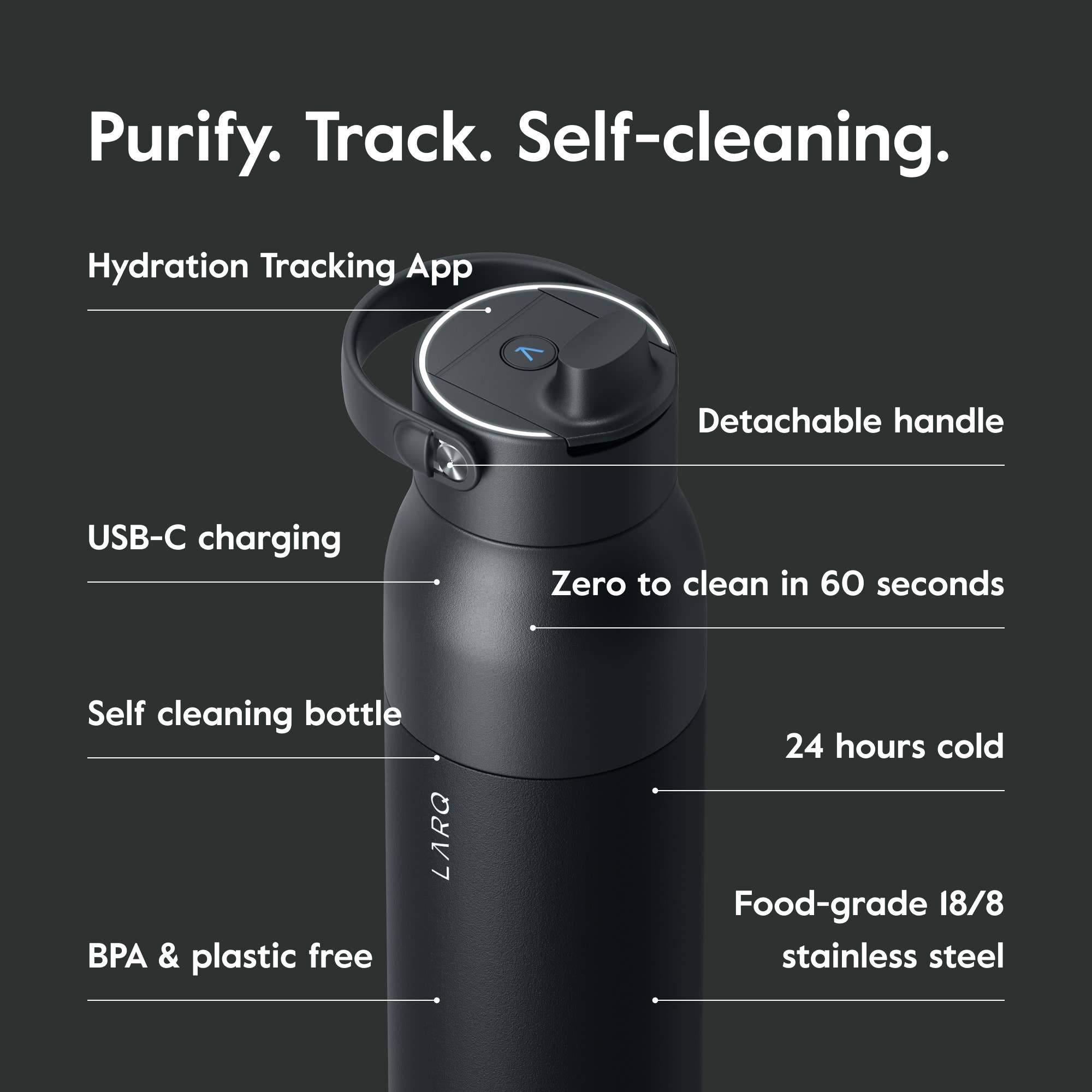 PureVis2 Smart Water Bottle 34oz - Obsidian Black