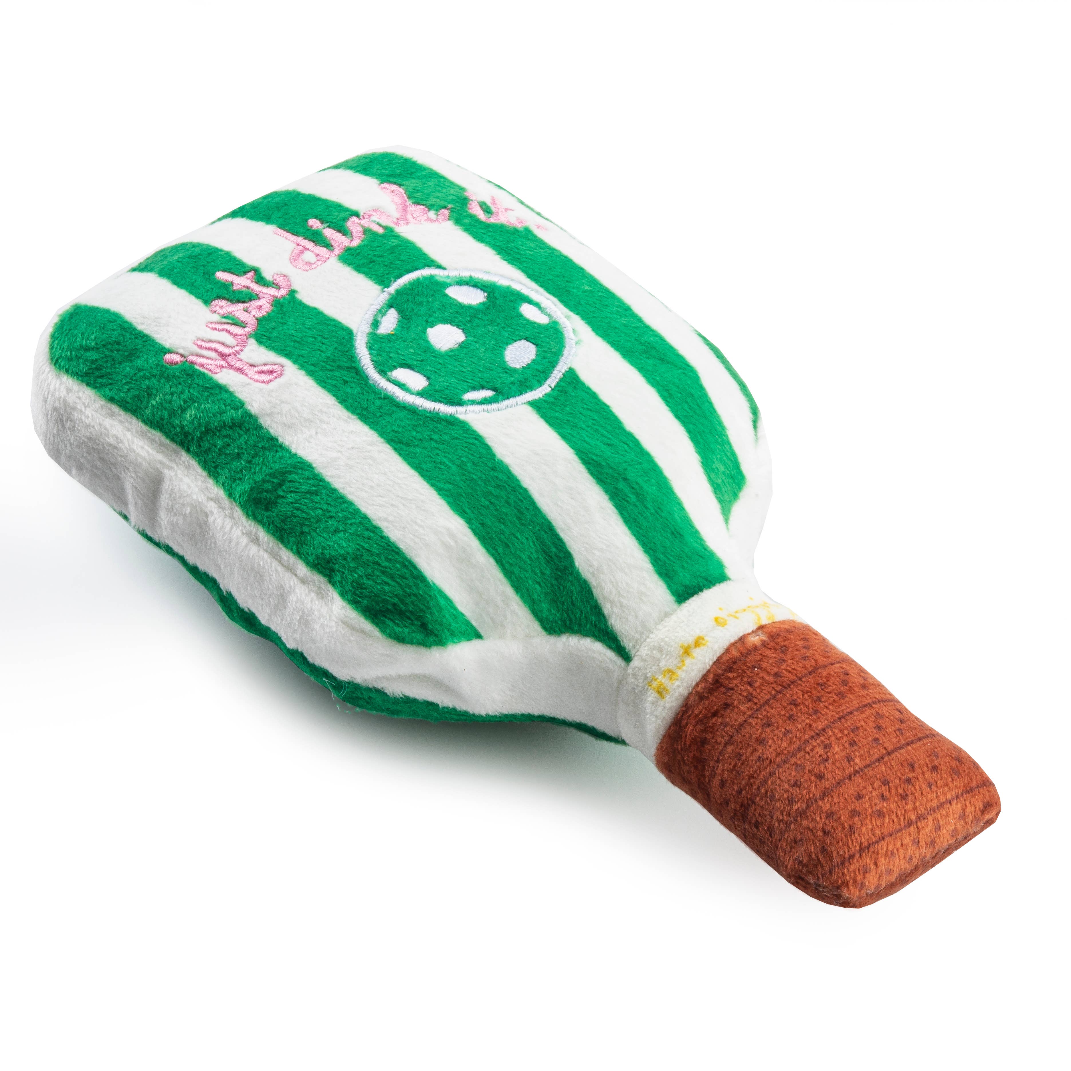 Green Stripe Pickleball Paddle Squeaker Dog Toy