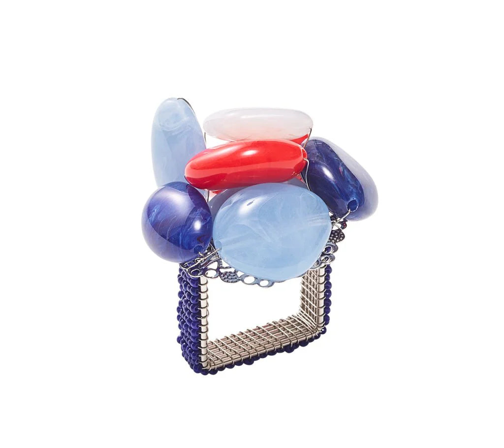 Sea Stone Napkin Ring Set/4 - Red/White/Blue
