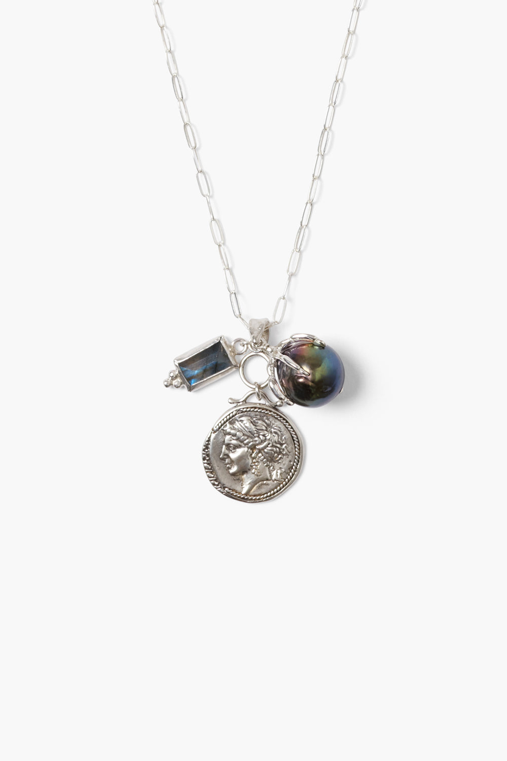 Dorothea Charm and Peacock Pearl Mix Necklace