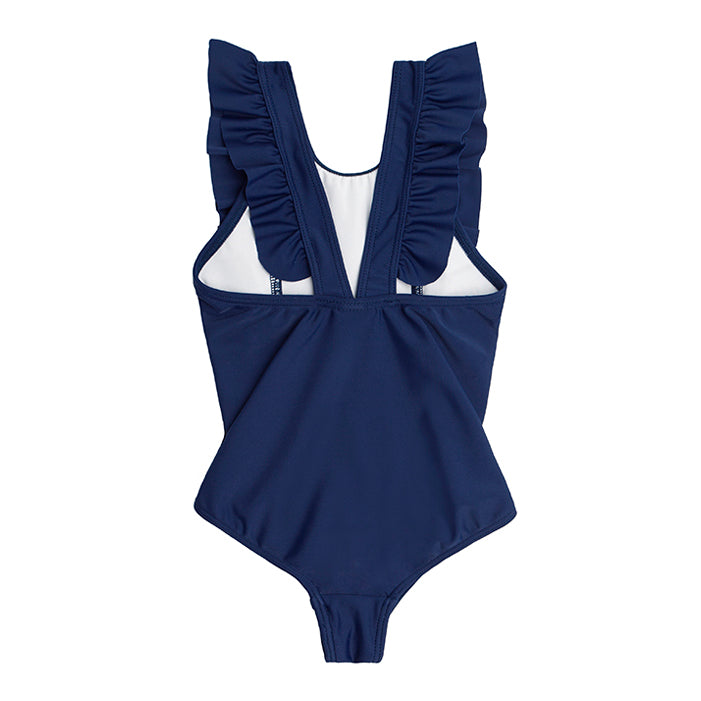 Girls Navy Ruffle One Piece