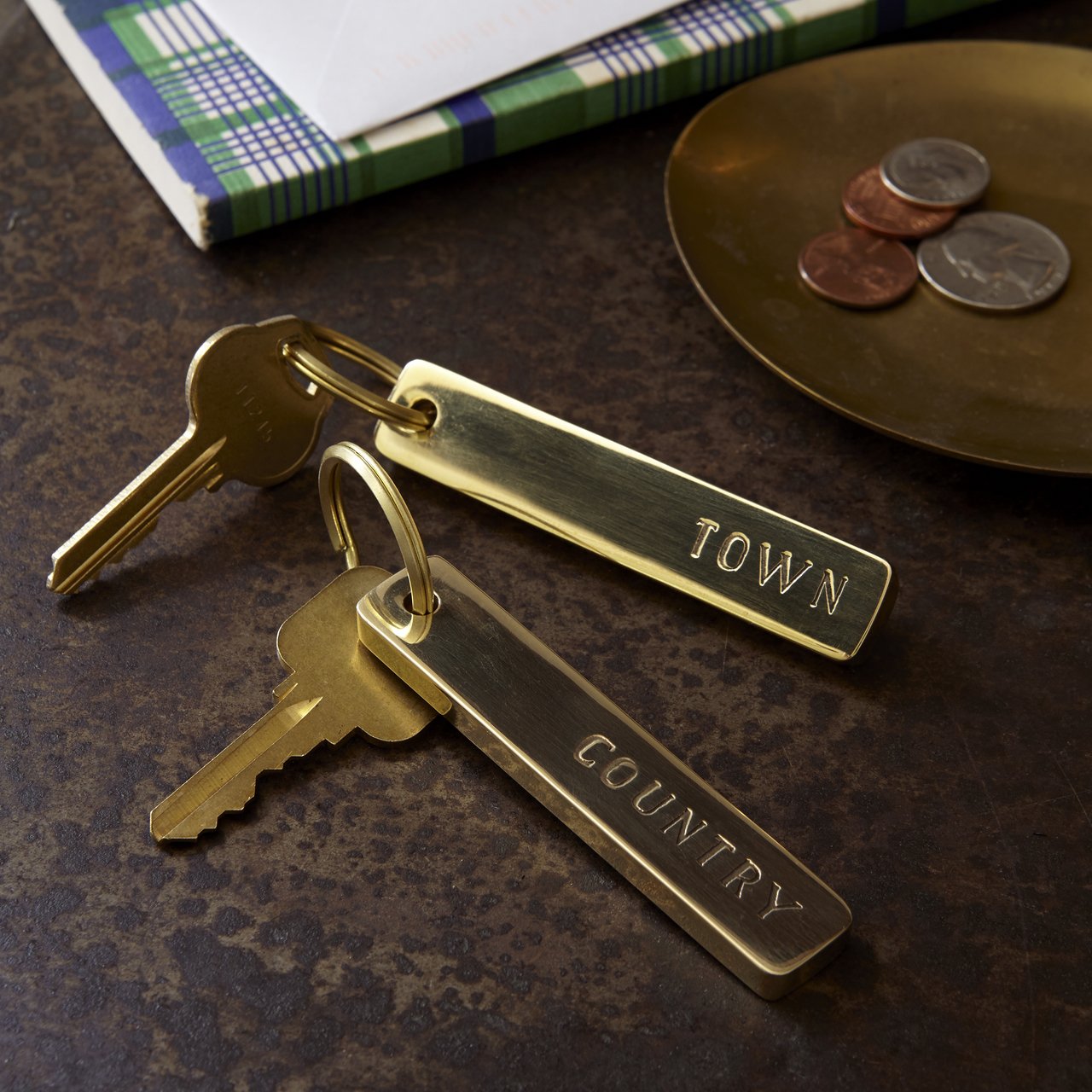 Brass Home & Work Key Chain Pair