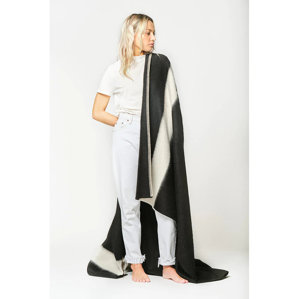 The Siempre Recycled Blanket - Black with Ivory Stripe