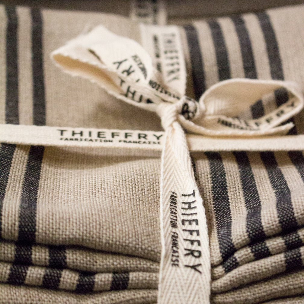Thieffry Set of Two Dish Towels- Black Stripe & Natural