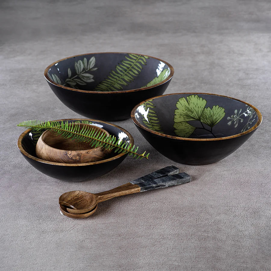 Light Grey Botanical Garden Mango Wood Bowl - Large