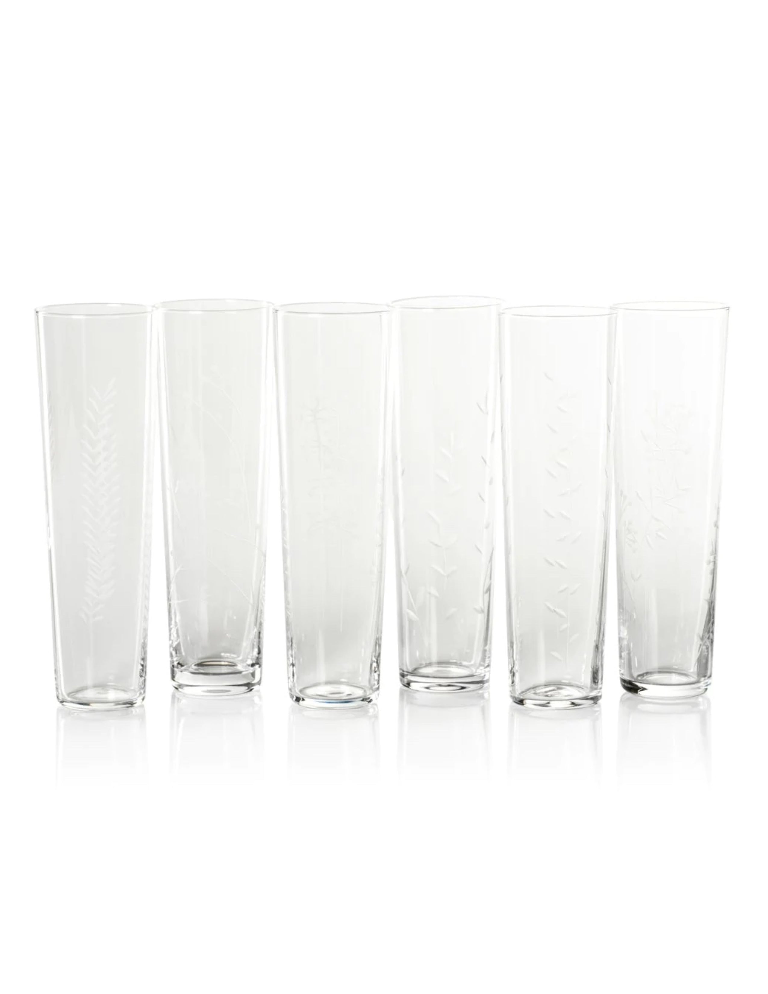 Assorted Flora Etched Flute Set of 6