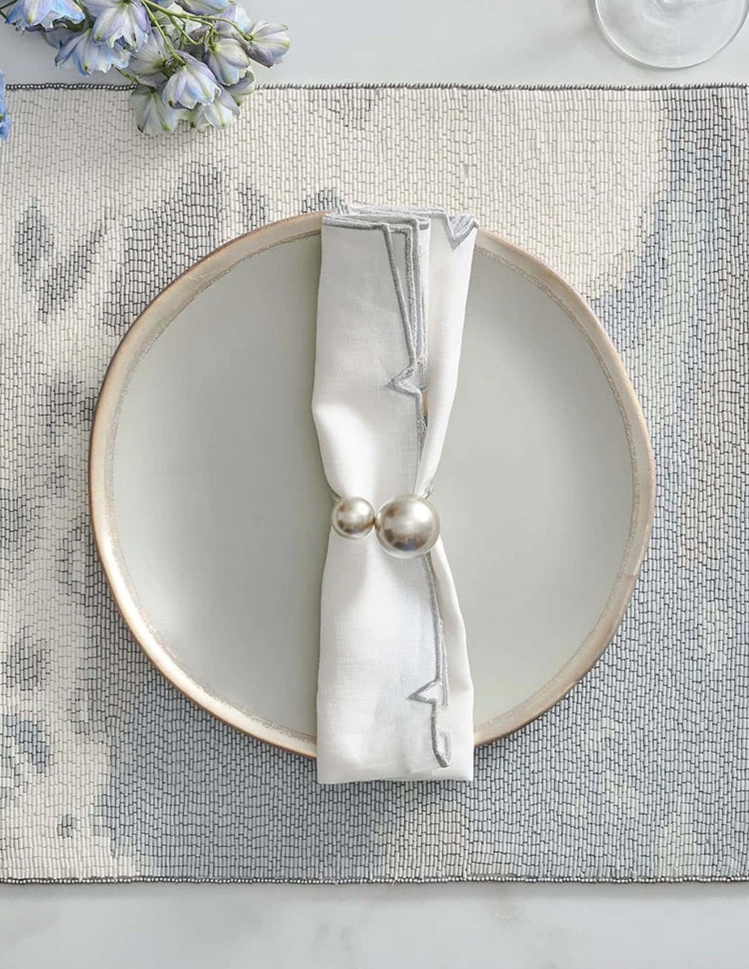 Pearl Napkin Ring Set/4 - Grey/Silver