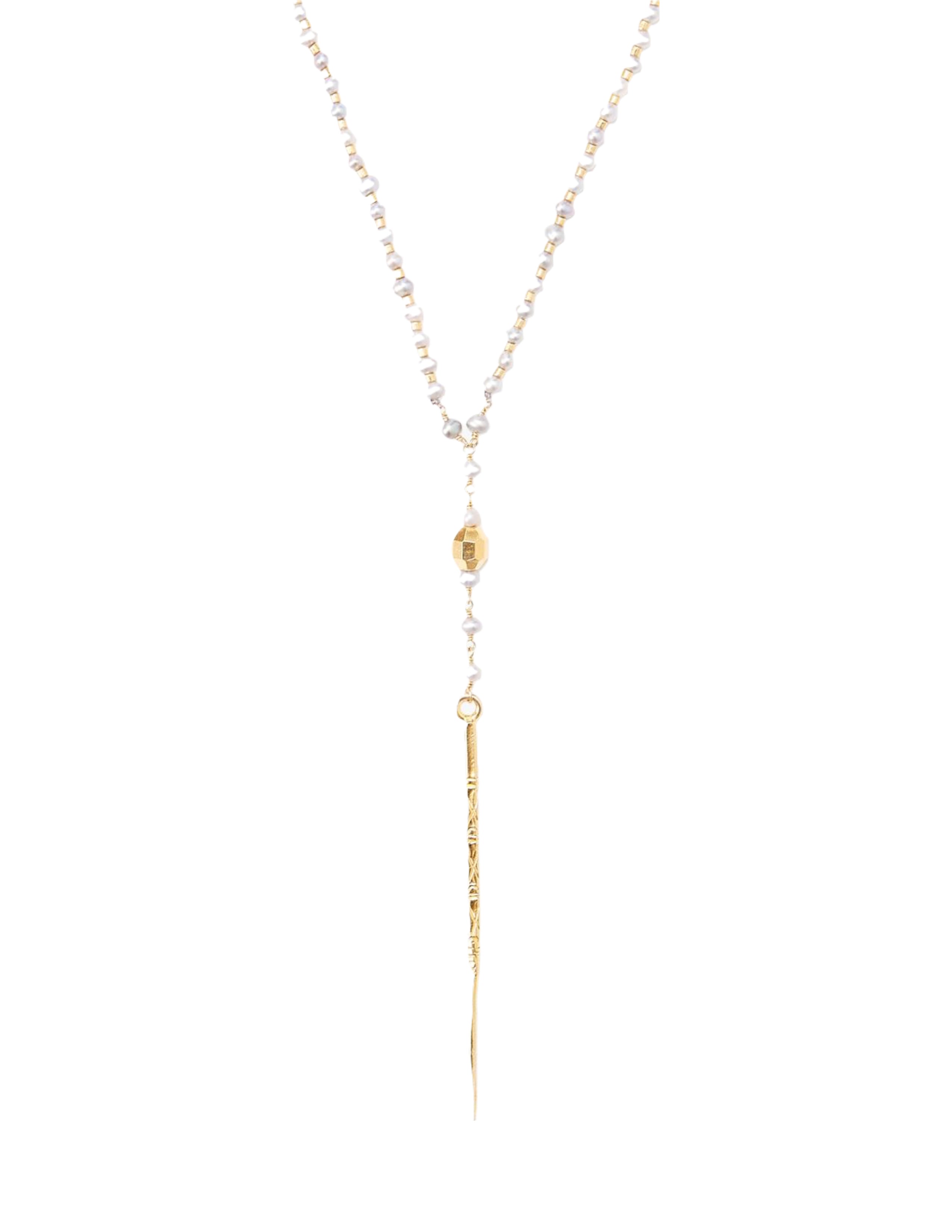 Grey Pearl And Gold Dagger Necklace