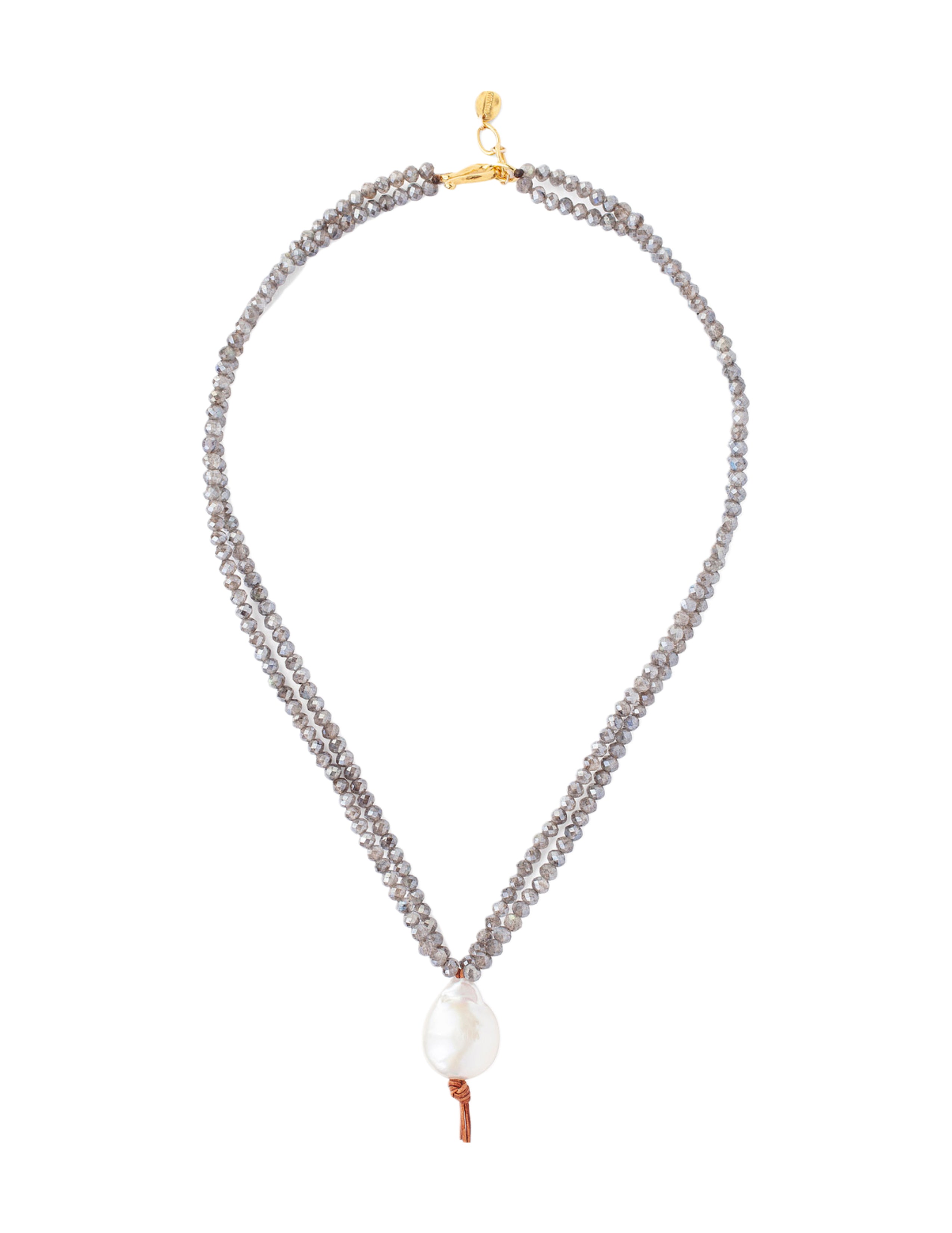 Mystic Labradorite, Pearl and Leather Necklace