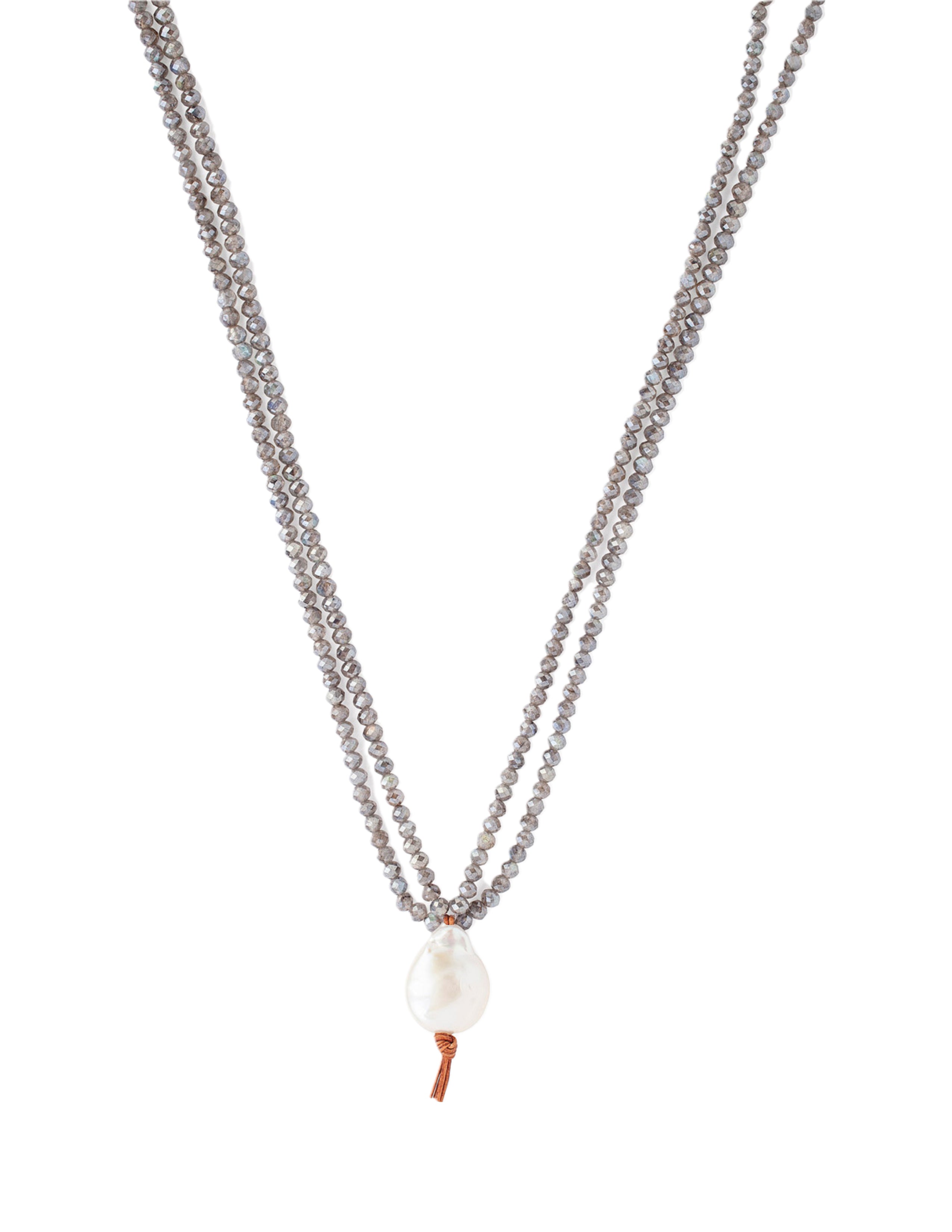 Mystic Labradorite, Pearl and Leather Necklace