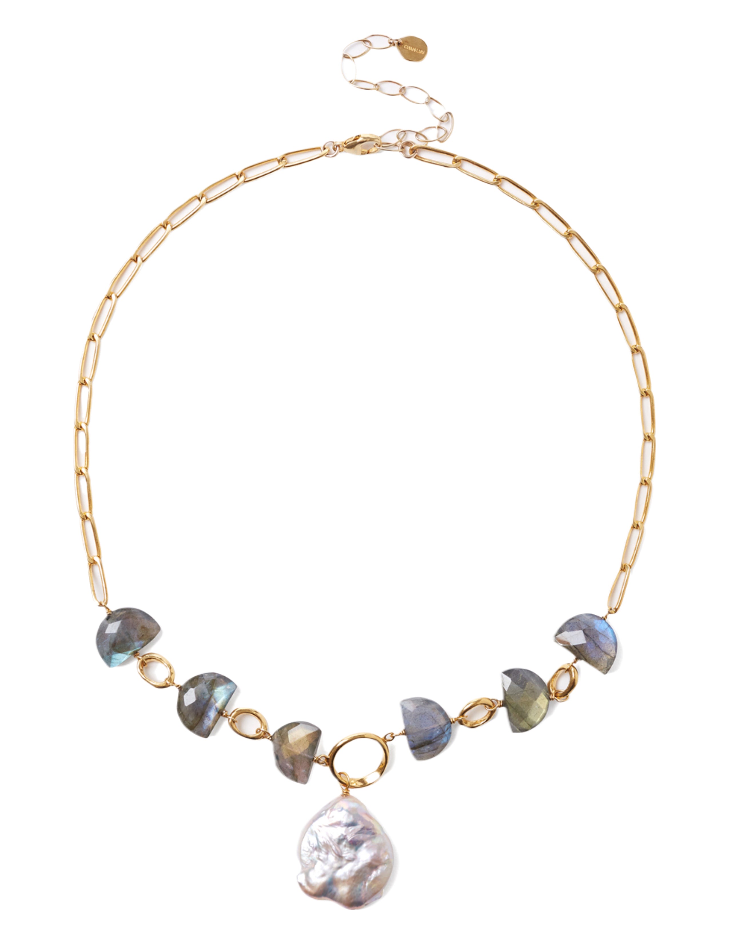 Labradorite Pearl Luna Necklace