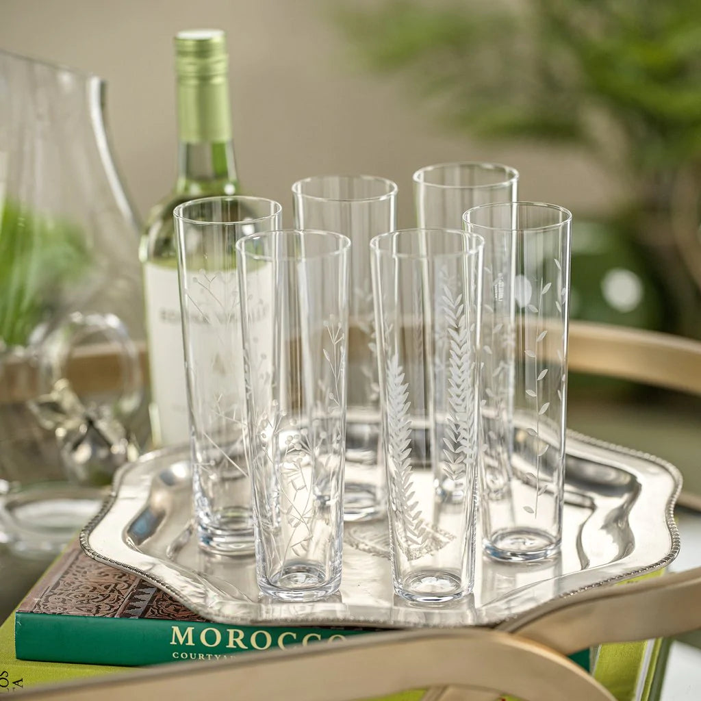 Assorted Flora Etched Flute Set of 6