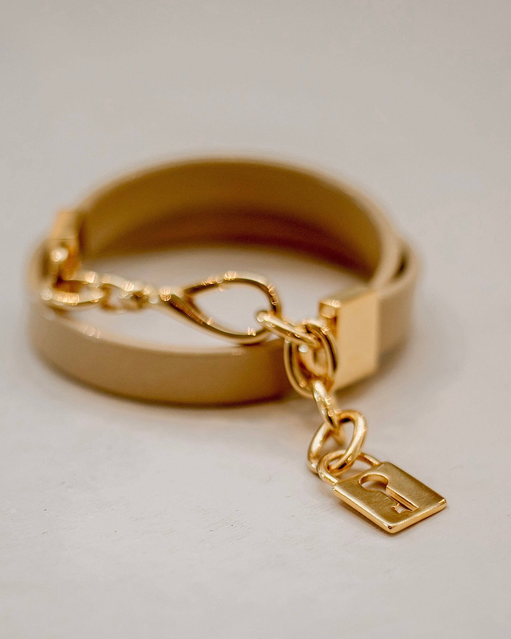 Locked on Leather Bracelet - Cream
