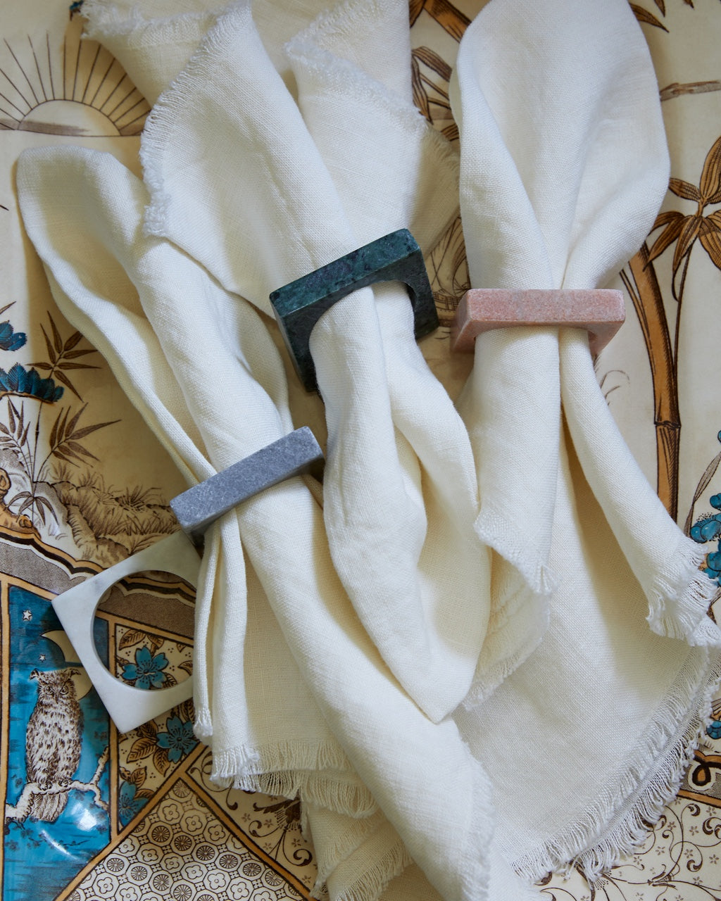 Marble Napkin Ring Set of 2 - White