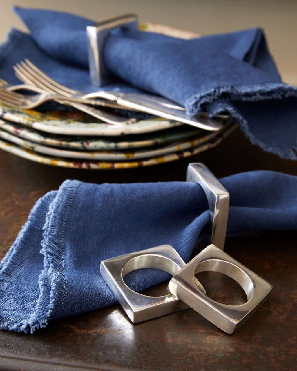 Modernist Napkin Ring Set of 2 - Silver Plated