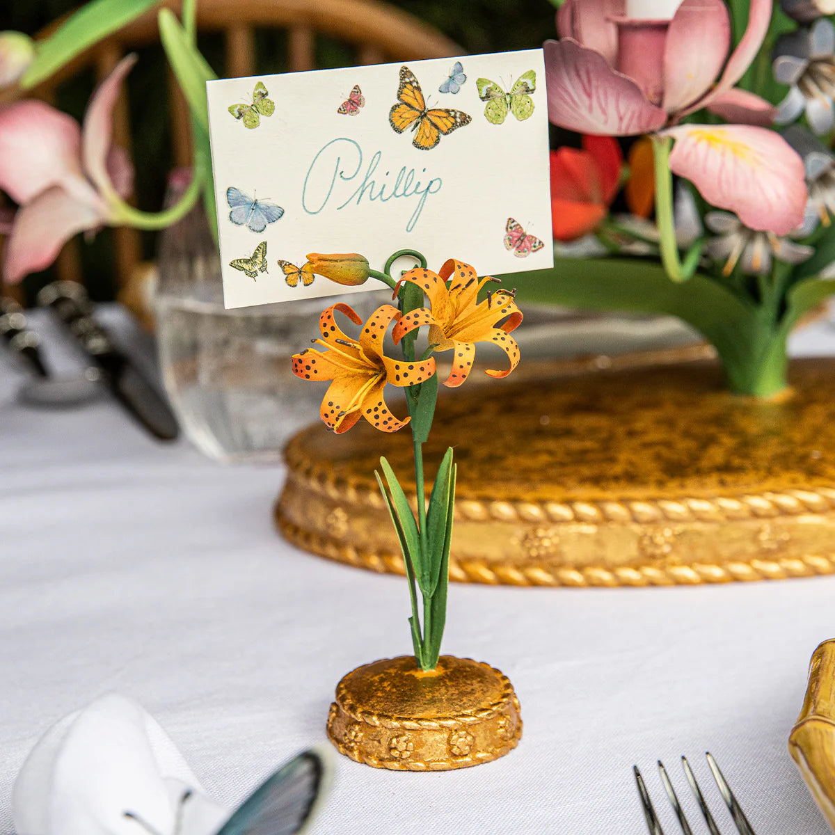 Meadow Walk Tiger Lily Place Card Holder - Orange