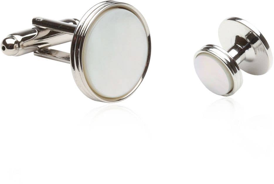 Cuff-Daddy - Classic Tuxedo Cufflinks Studs with Mother of Pearl Silver