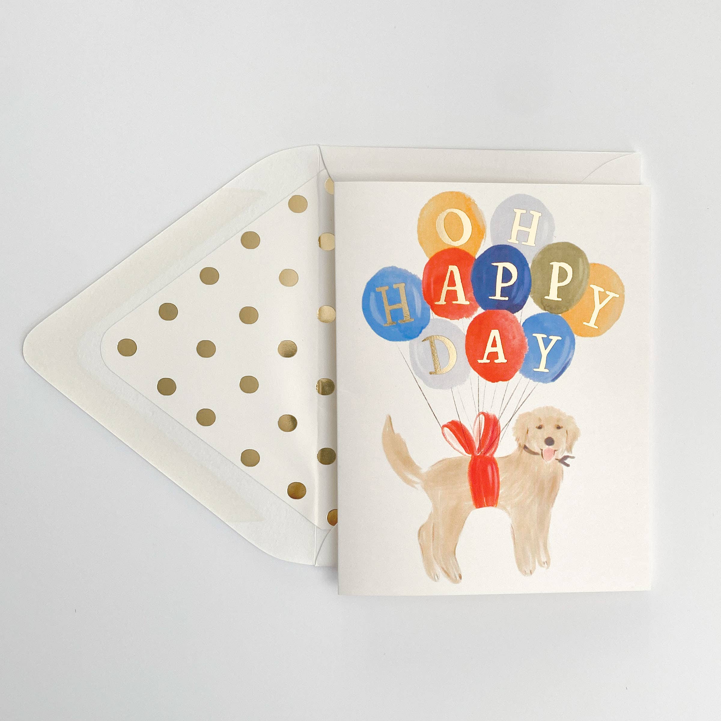 Happy Birthday Golden Retriever Dog with Balloons Card