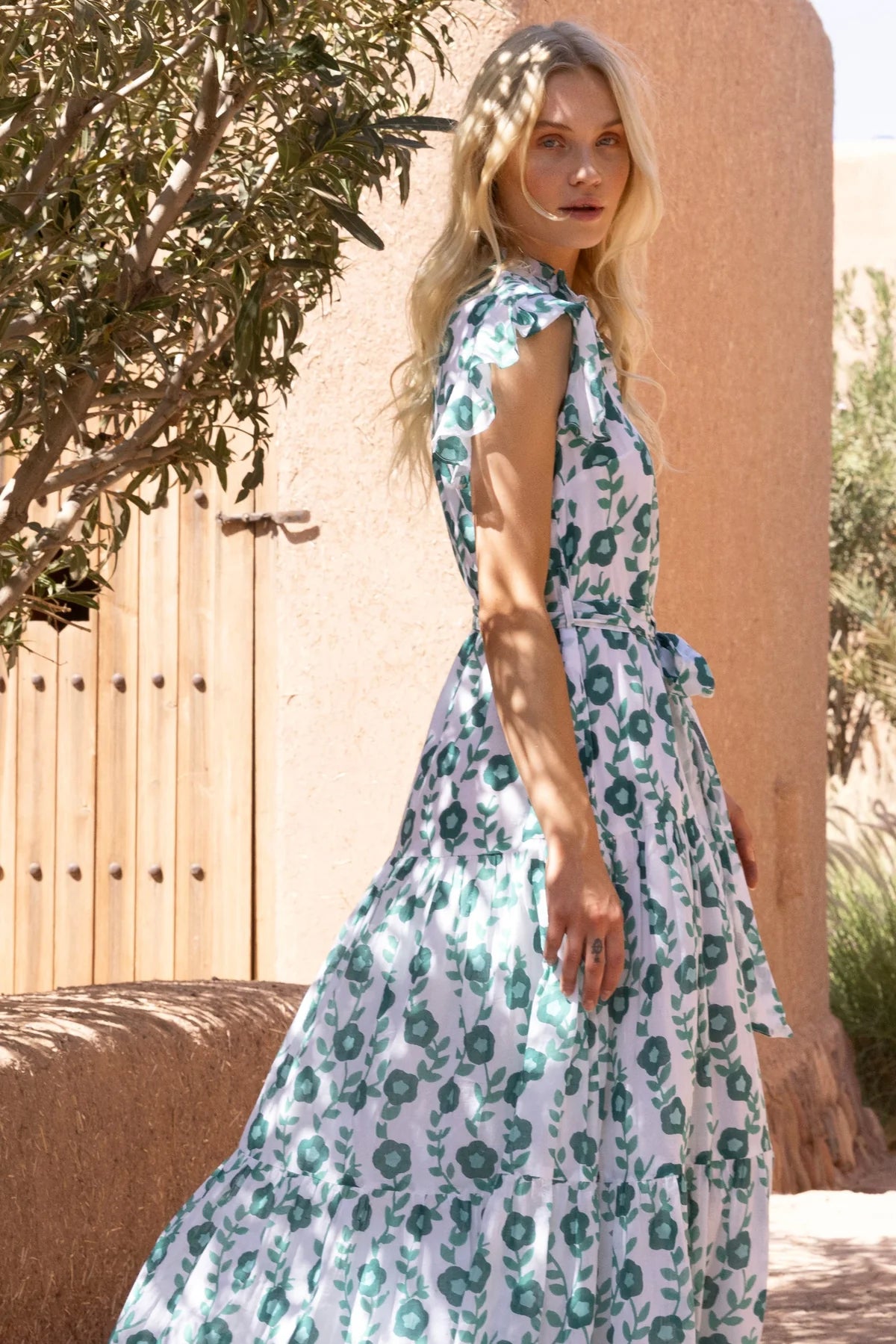 Ruffle Collar Button Maxi - Toscana Green