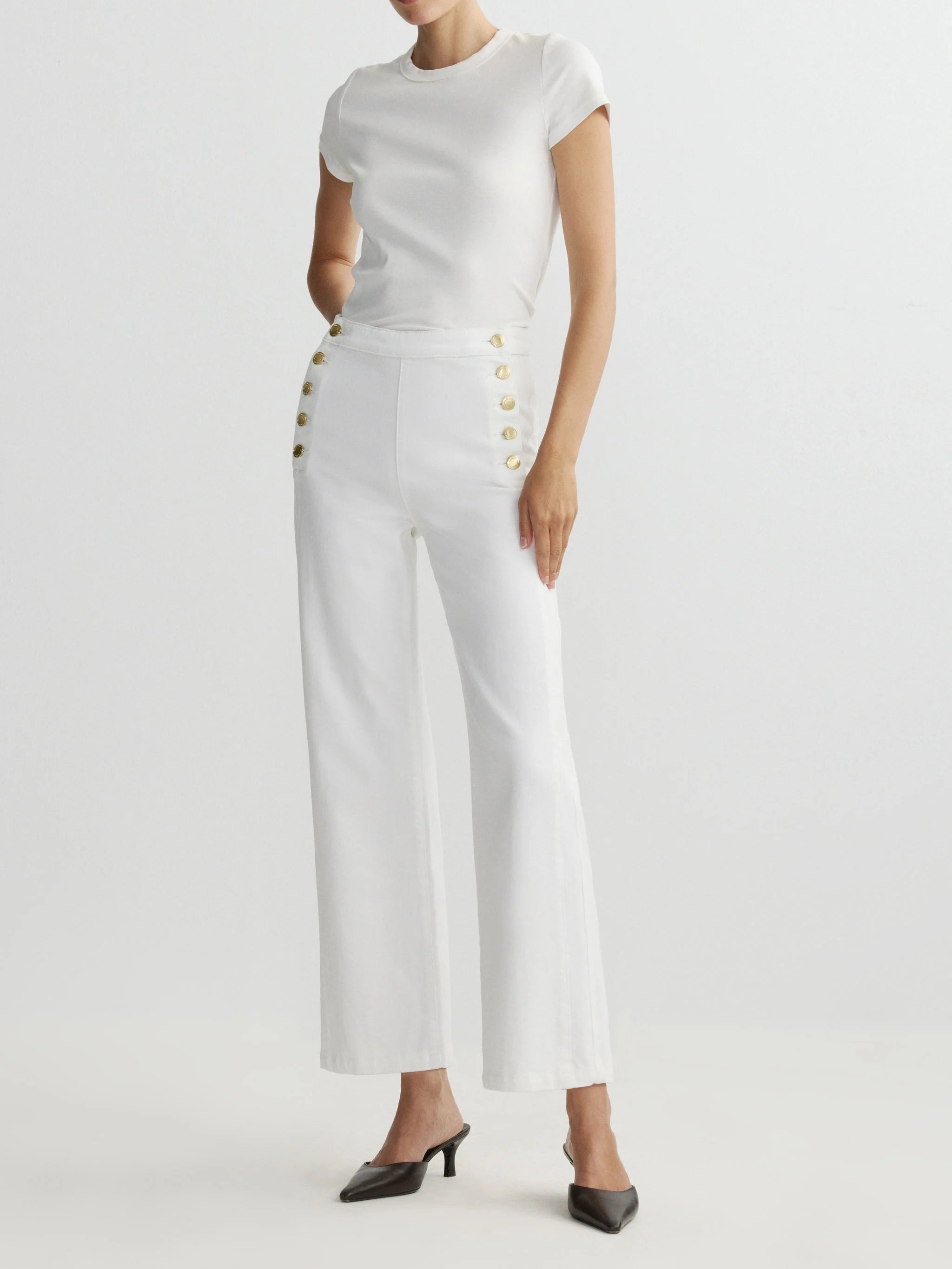 Karmine Refined Wide Leg High Rise 28" Jeans - White Sailor