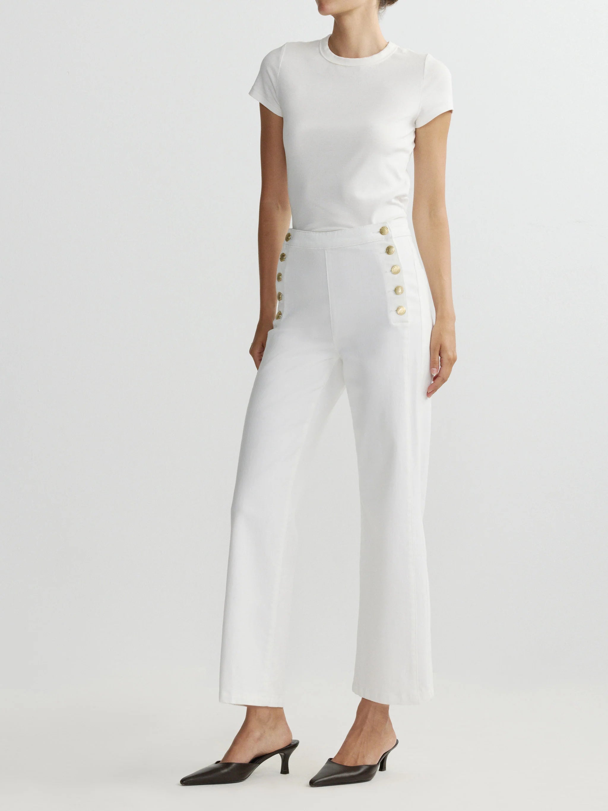 Karmine Refined Wide Leg High Rise 28" Jeans - White Sailor