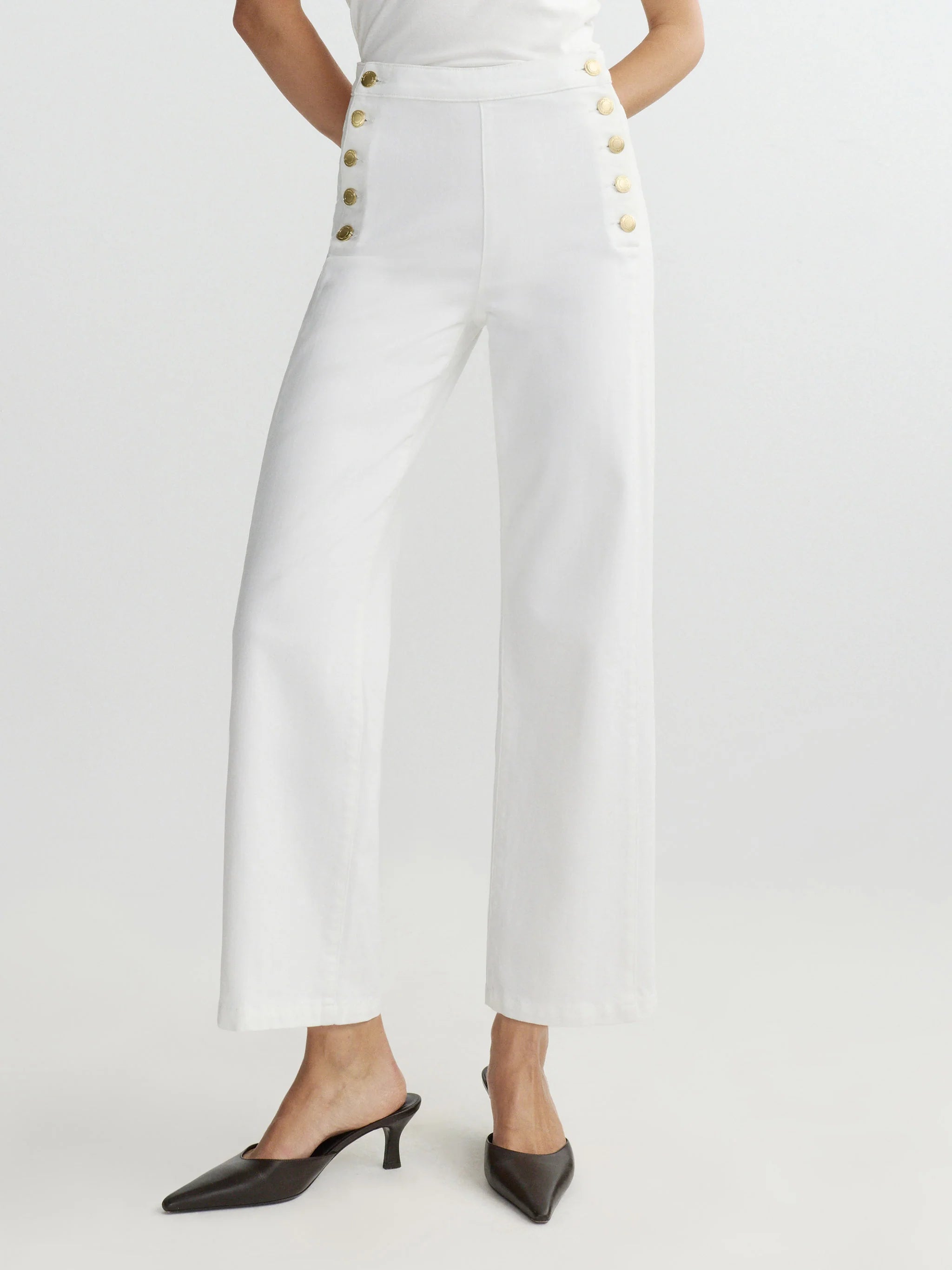 Karmine Refined Wide Leg High Rise 28" Jeans - White Sailor