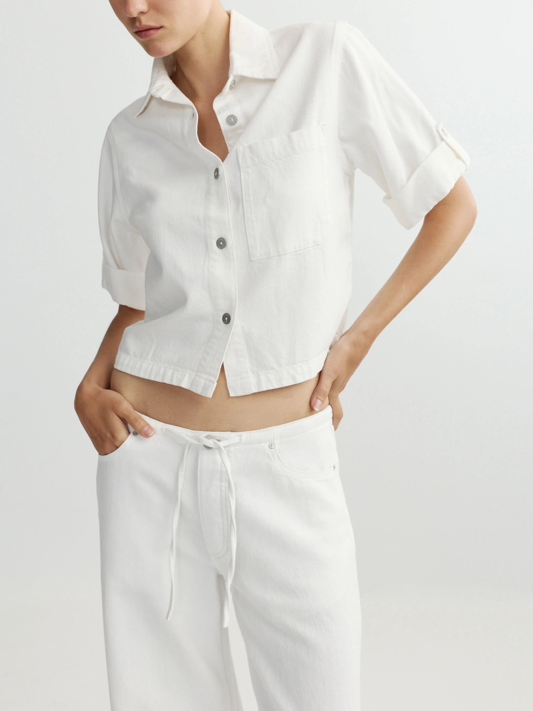 Montauk Shirt Cuffed Sleeve - White Aura