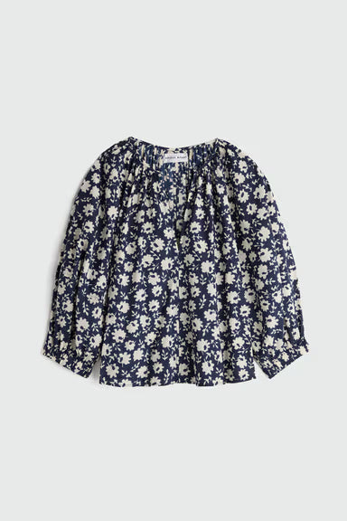 Nele Lantern Sleeve Top - Navy Floral Stamp