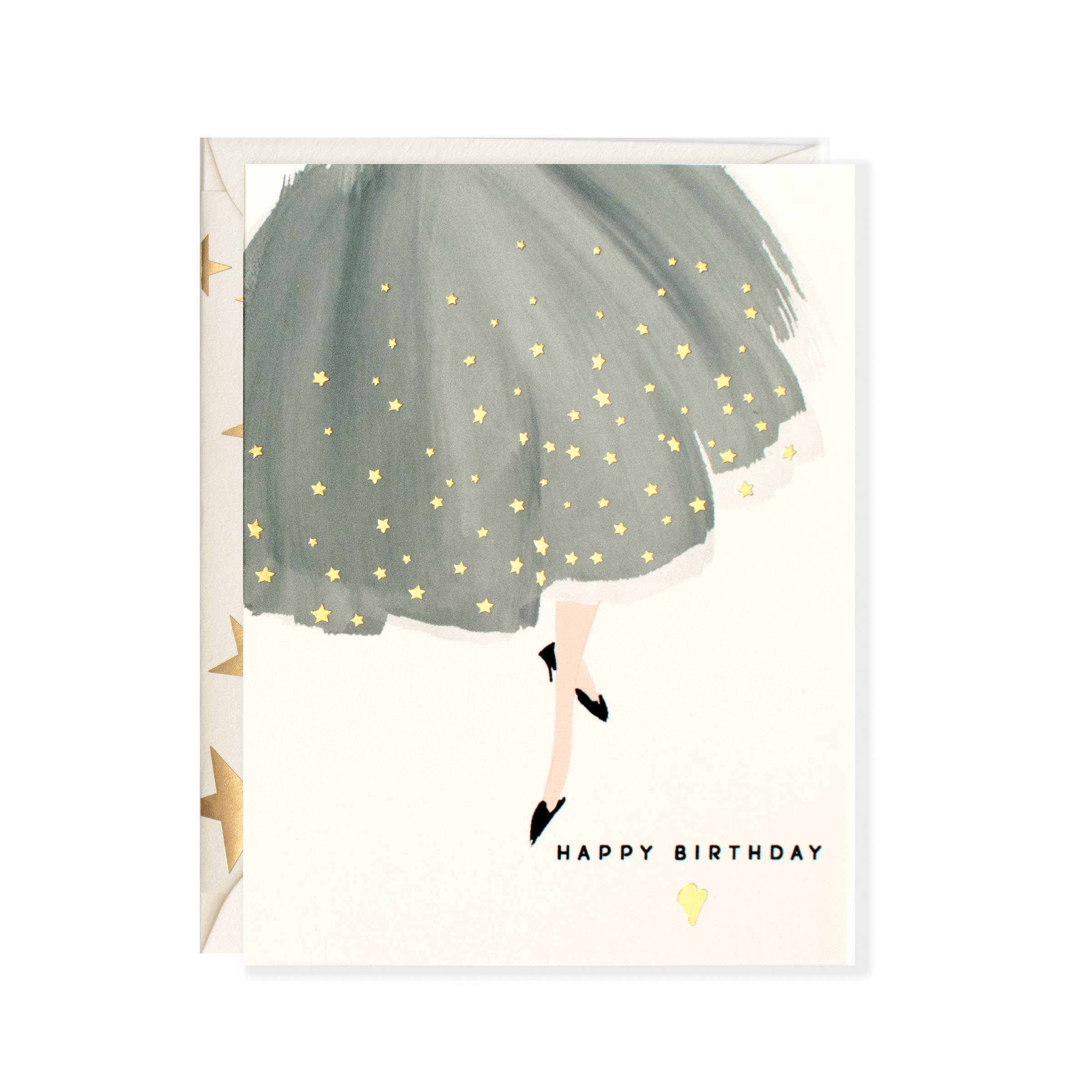 Happy Birthday Black Dress Gold Foil Stars Card