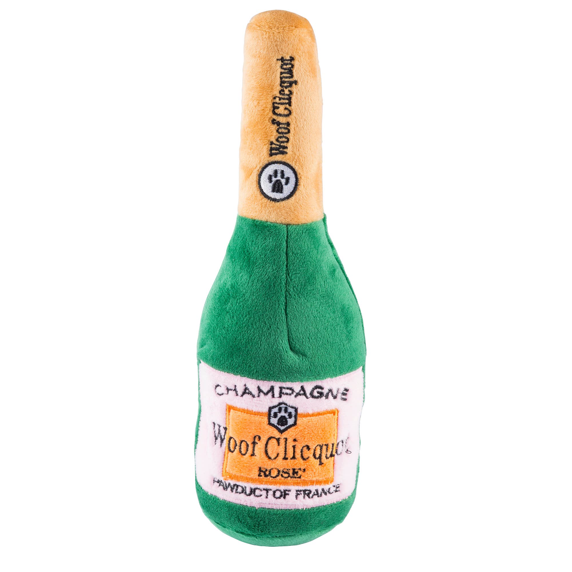 Woof Clicquot Rose' Champagne Bottle Squeaker Dog Toy: Large