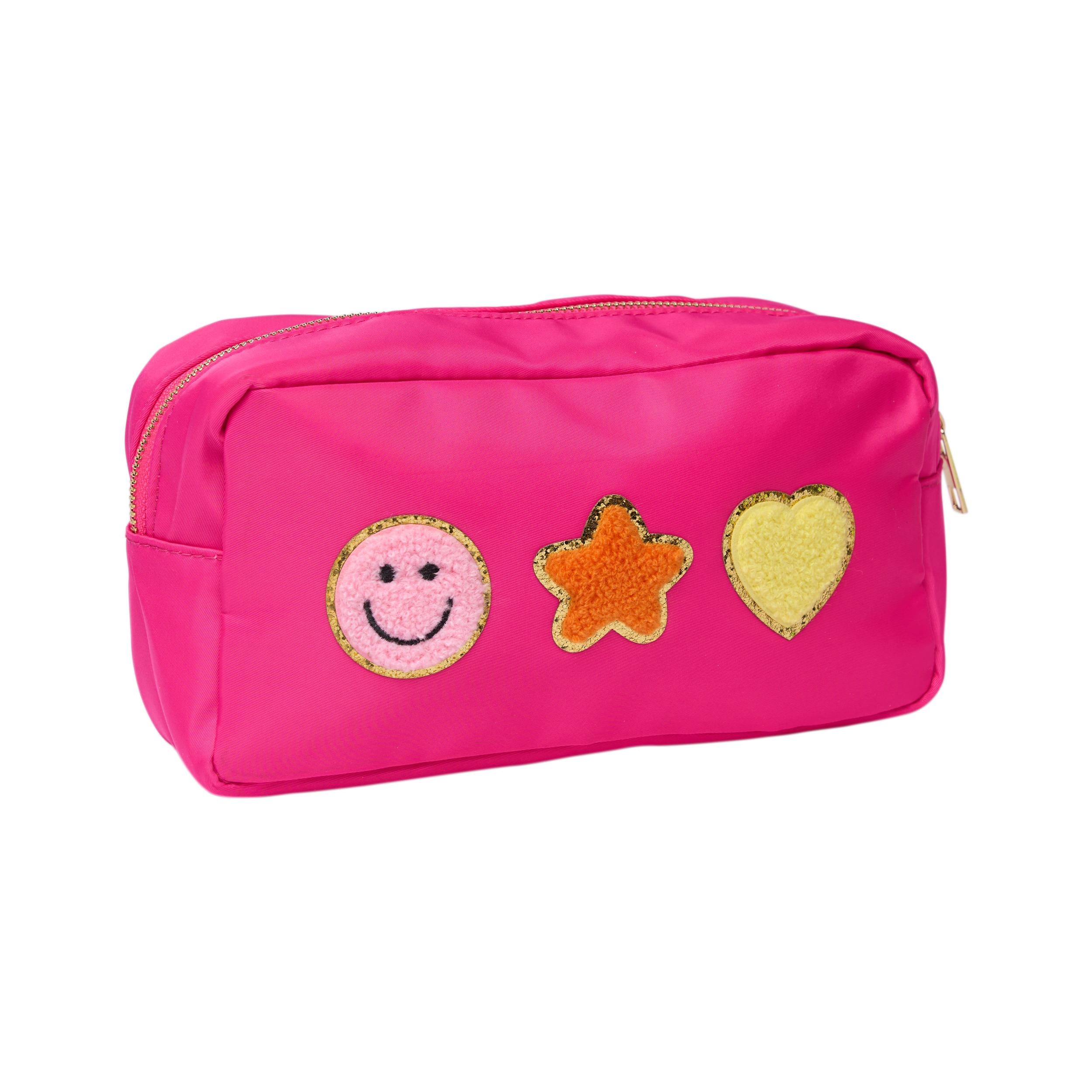 Medium Nylon Pouch with Patch - Pink