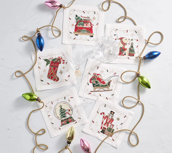 Holly Jolly Cocktail Napkins Boxed Set of 6